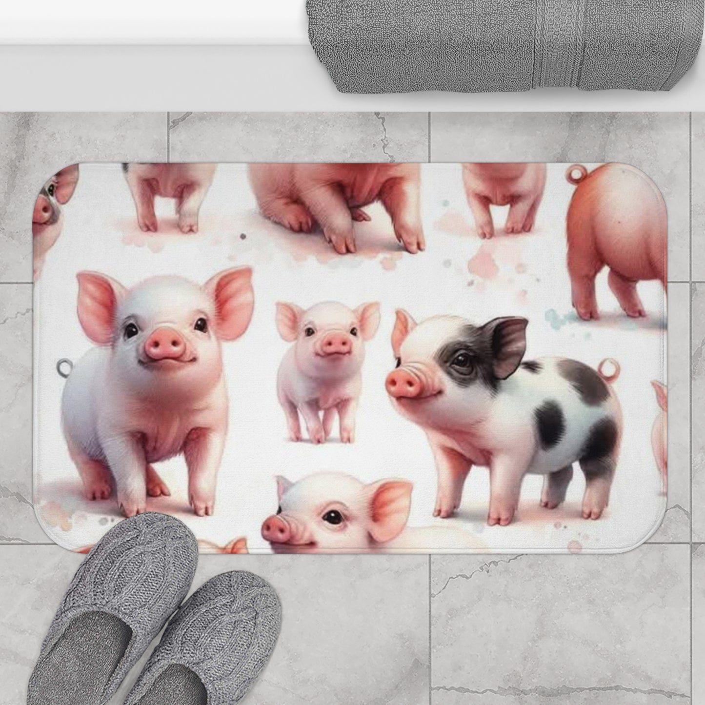 Cute Pig Bath Mat, Farmhouse Decor, Animal Lover Gift, Kitchen Rug, Bathroom Accessory, Easter Gift, Pig-Themed Home