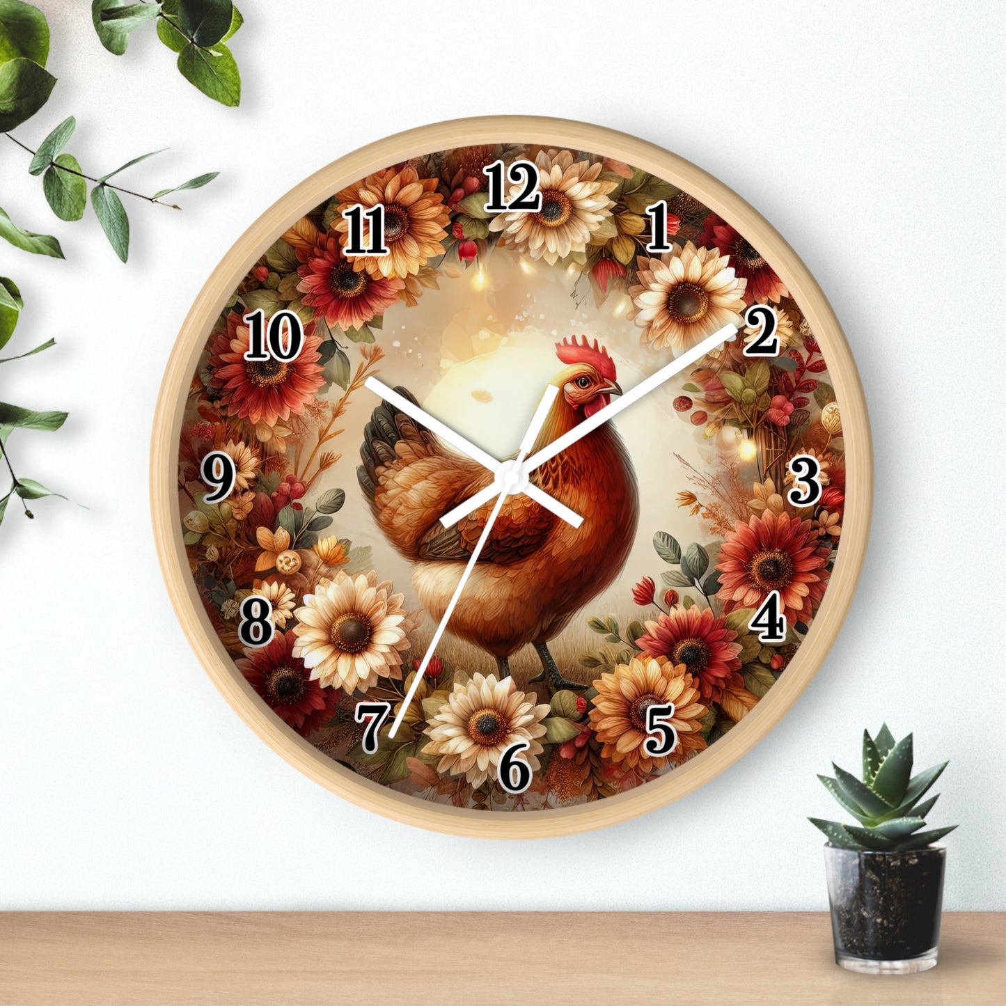 Rustic Chicken Wall Clock, Farmhouse Decor, Kitchen Wall Art, Gift for Chicken Lovers, Country Style Clock