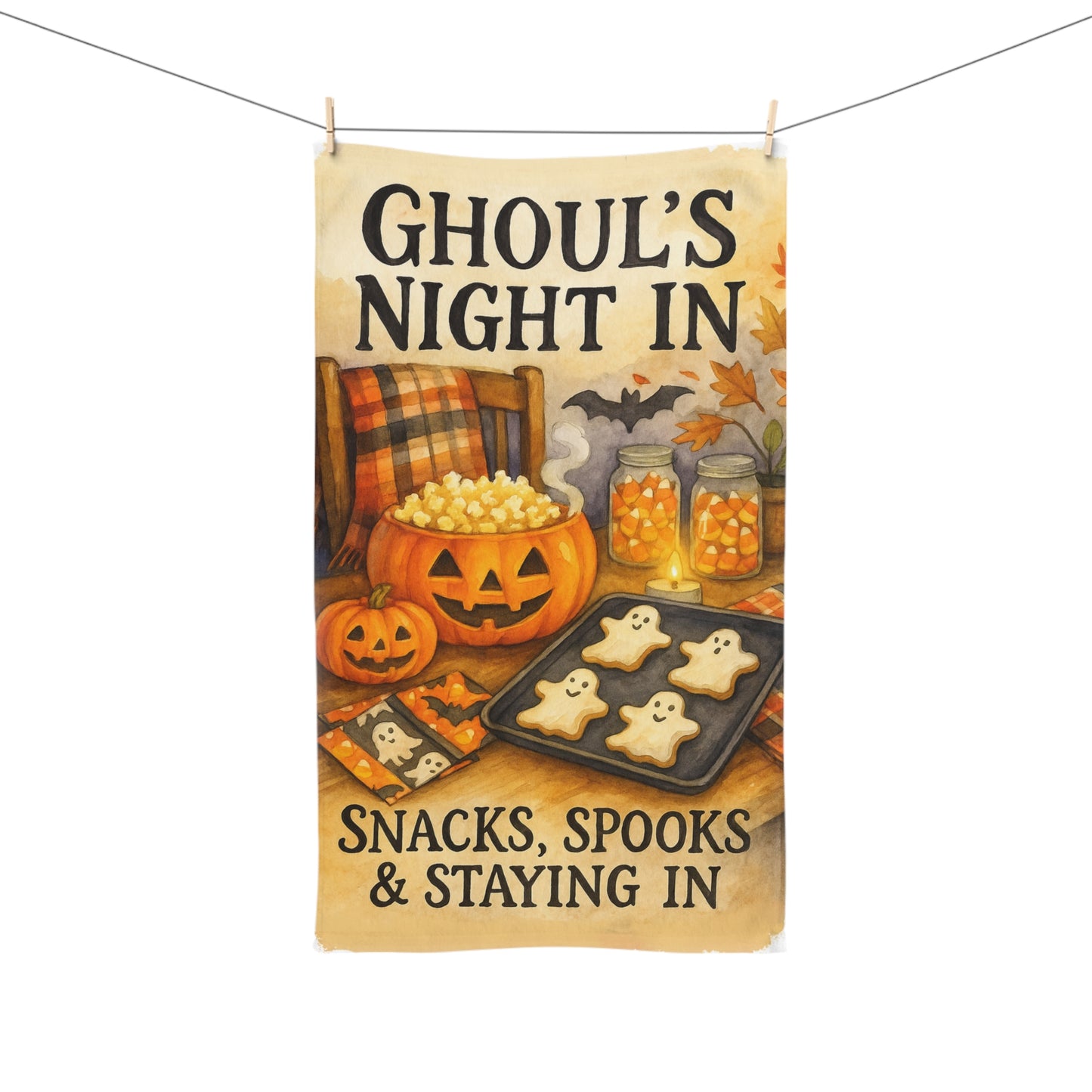 Halloween Hand Towel - Ghoul's Night In, Spooky Kitchen Decor, Fall Home Accent, Party Essentials, October Decor