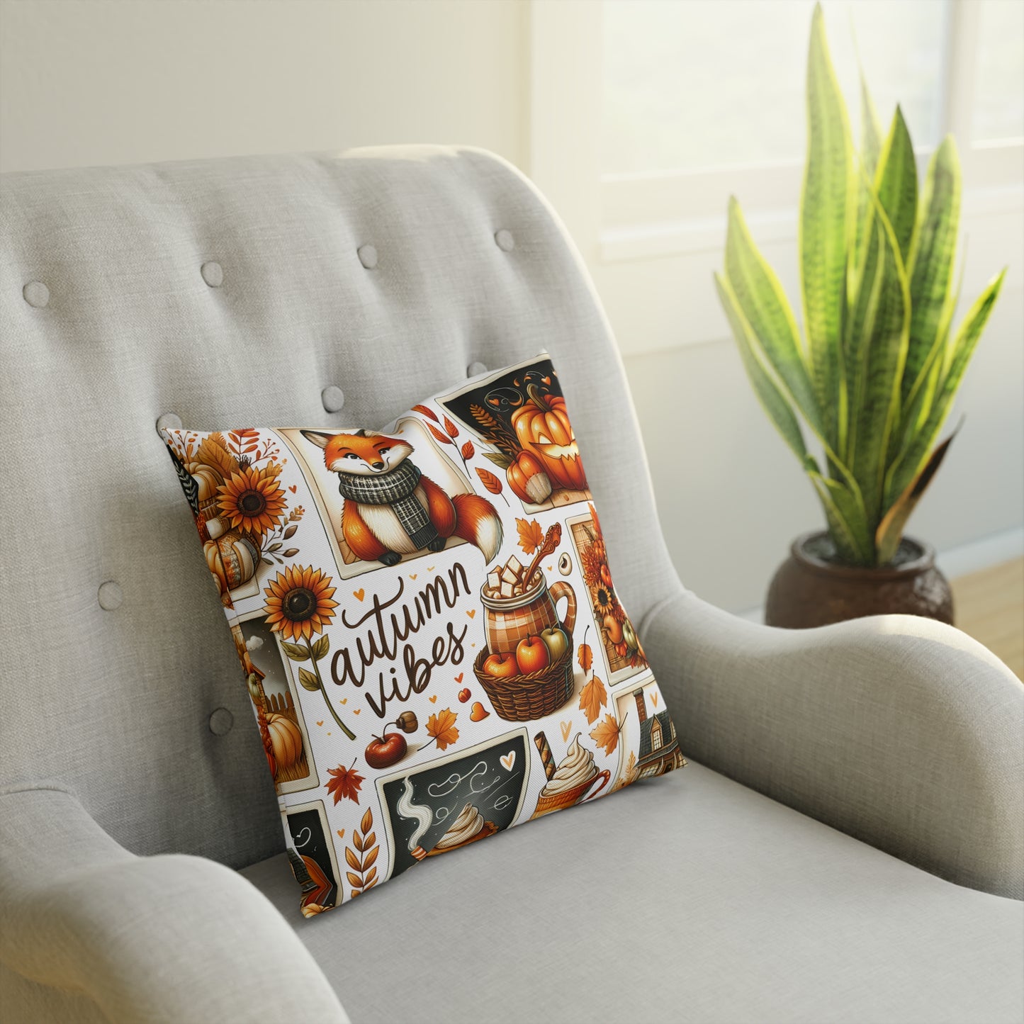 Autumn Vibes Cushion - Cozy Fall Decor, Pumpkin Pillows, Seasonal Home Accents, Gift for Thanksgiving, Rustic Autumn Decorations