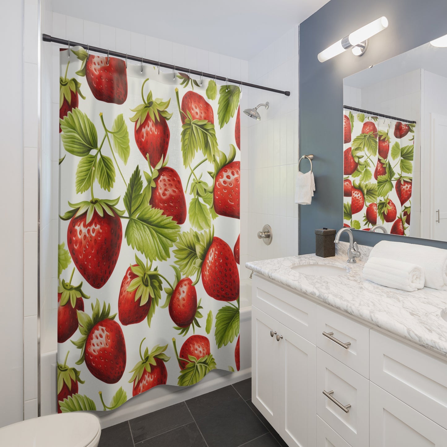 Strawberry Shower Curtain - Farmhouse Decor, Bathroom Accessory, Summer Vibes, Gifts for Her, Kitchen and Bath