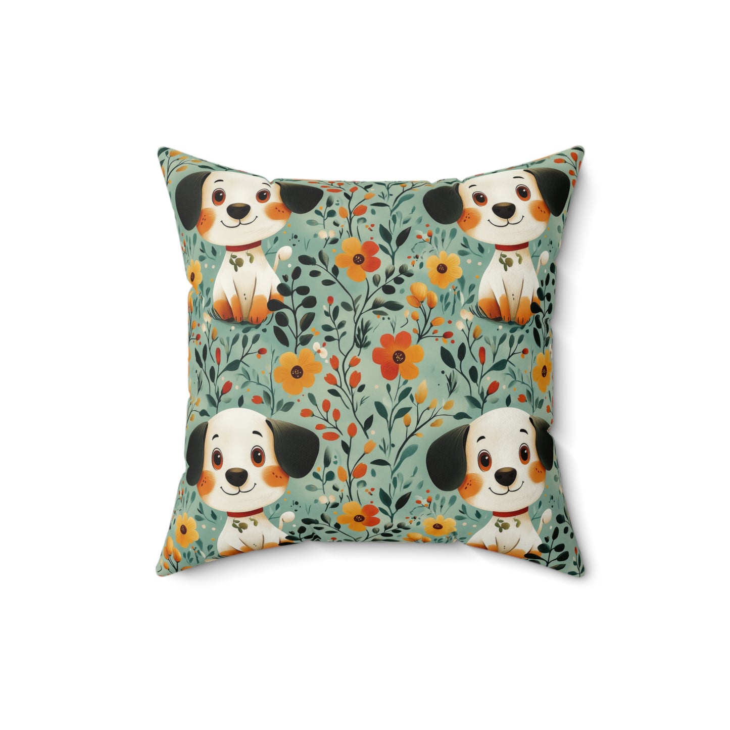 Adorable Dog Print Square Pillow, Cute Dog Decor, Pet Lover Gift, Floral Dog Cushion, Cozy Home Accent