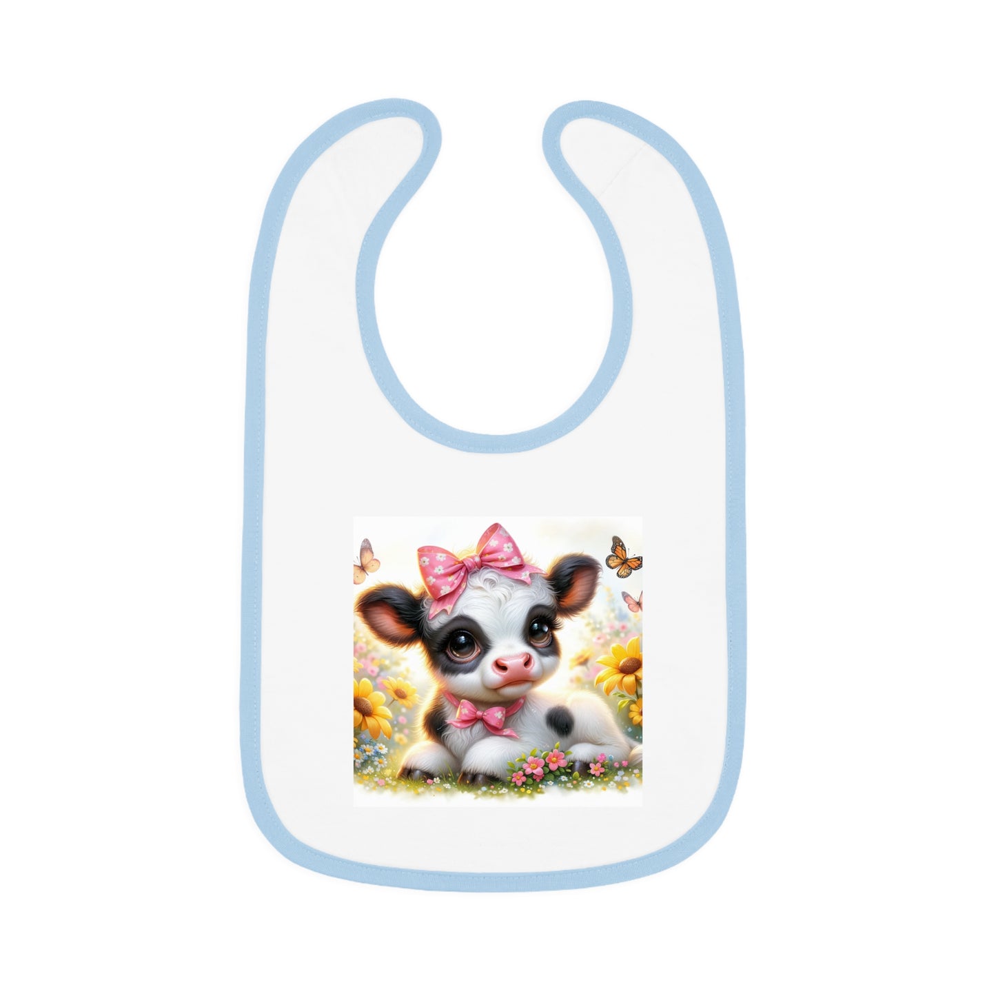 Cute Cow Baby Bib with Contrast Trim, Functional Feeding Accessory, Perfect Gift for New Parents, Baby Shower Gift, Floral Design