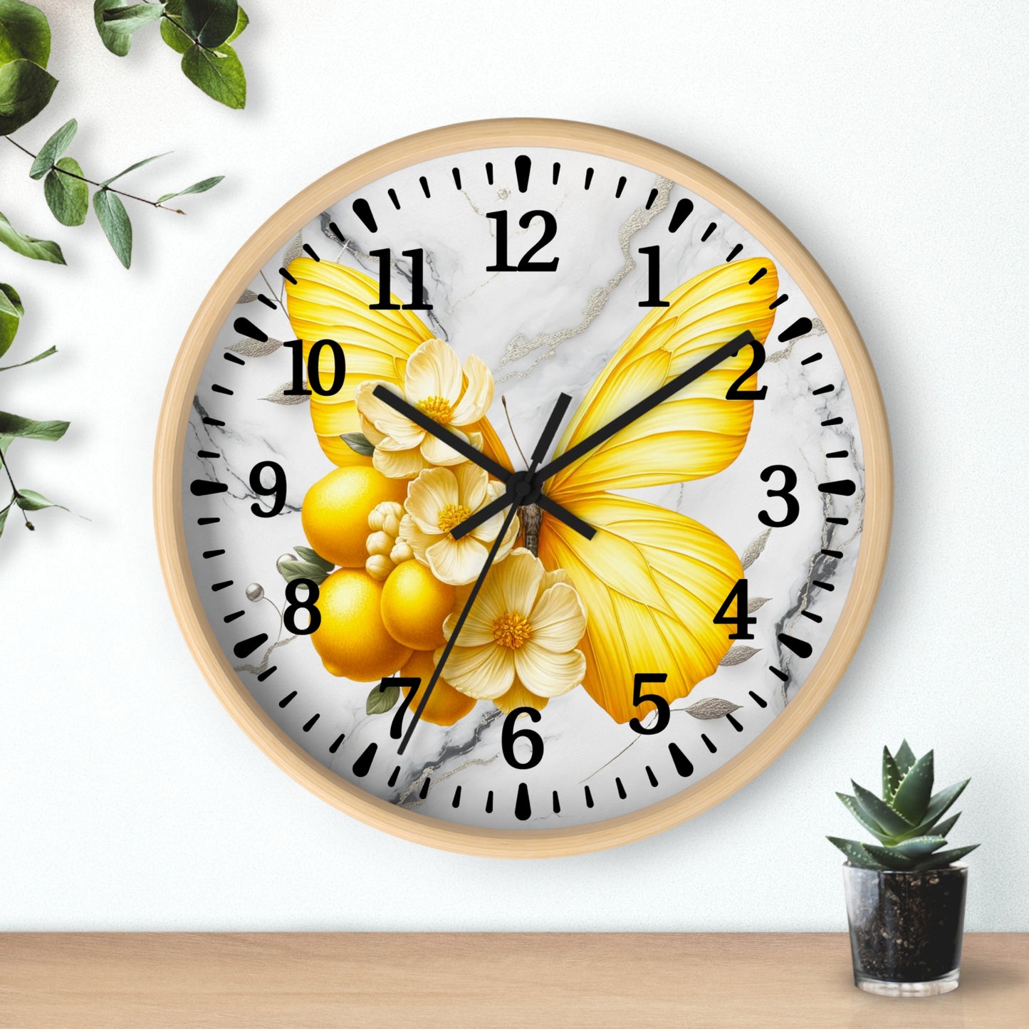 Elegant Yellow Butterfly Wall Clock, Home Decor, Modern Timepiece, Gift for Her, Spring Decoration, Unique Wall Art