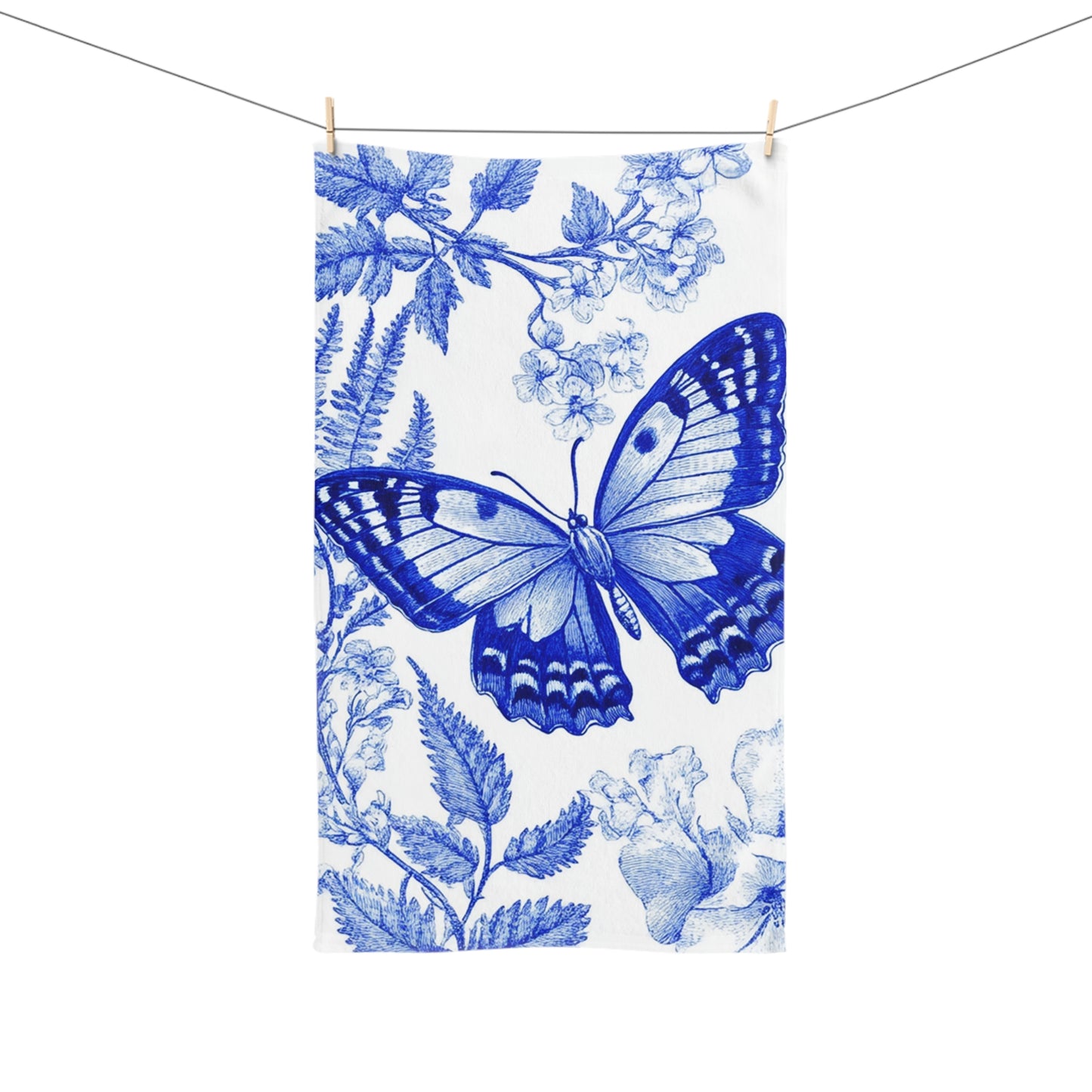 Blue Butterfly Hand Towel, Floral Bath Towel, Kitchen Decor, Butterfly Gift, Home Linen, Spring Aesthetic