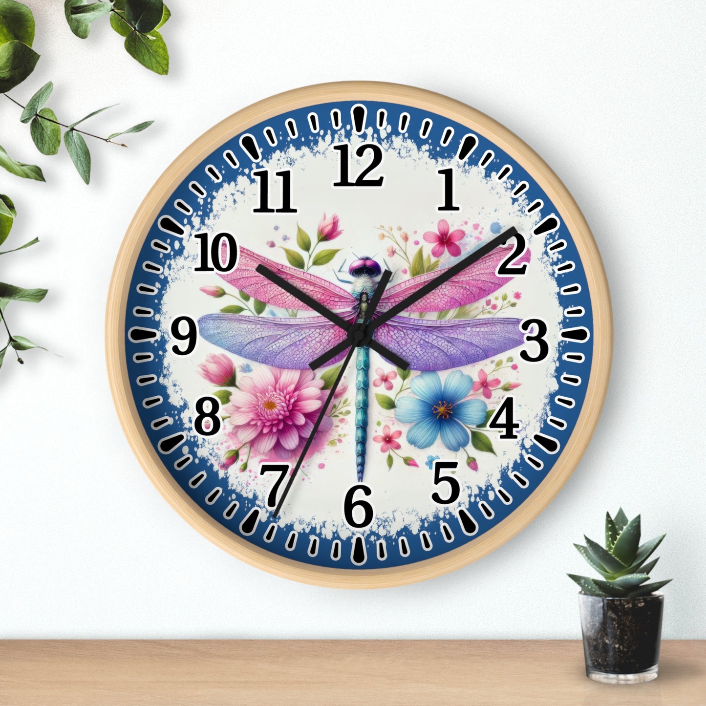 Floral Dragonfly Wall Clock, Nature-Inspired Decor, Home Office Gift, Kitchen Wall Art, Spring Decor, Unique Clock Design