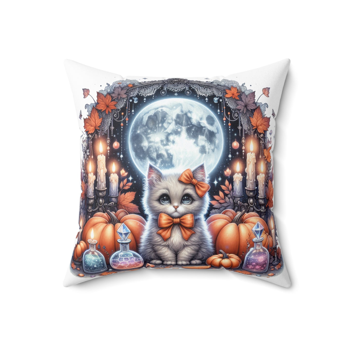 Halloween Cat Square Pillow, Cozy Decor for Fall, Cat Lovers Gift, Cute Halloween Decor, Pumpkin Pillow
