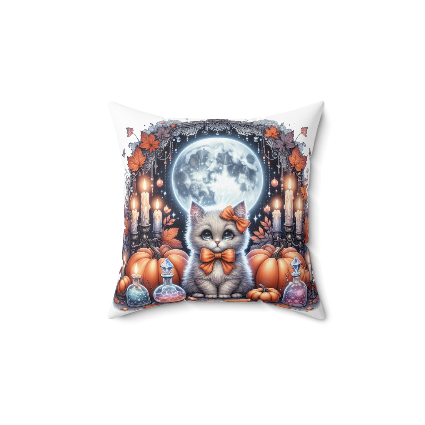 Halloween Cat Square Pillow, Cozy Decor for Fall, Cat Lovers Gift, Cute Halloween Decor, Pumpkin Pillow