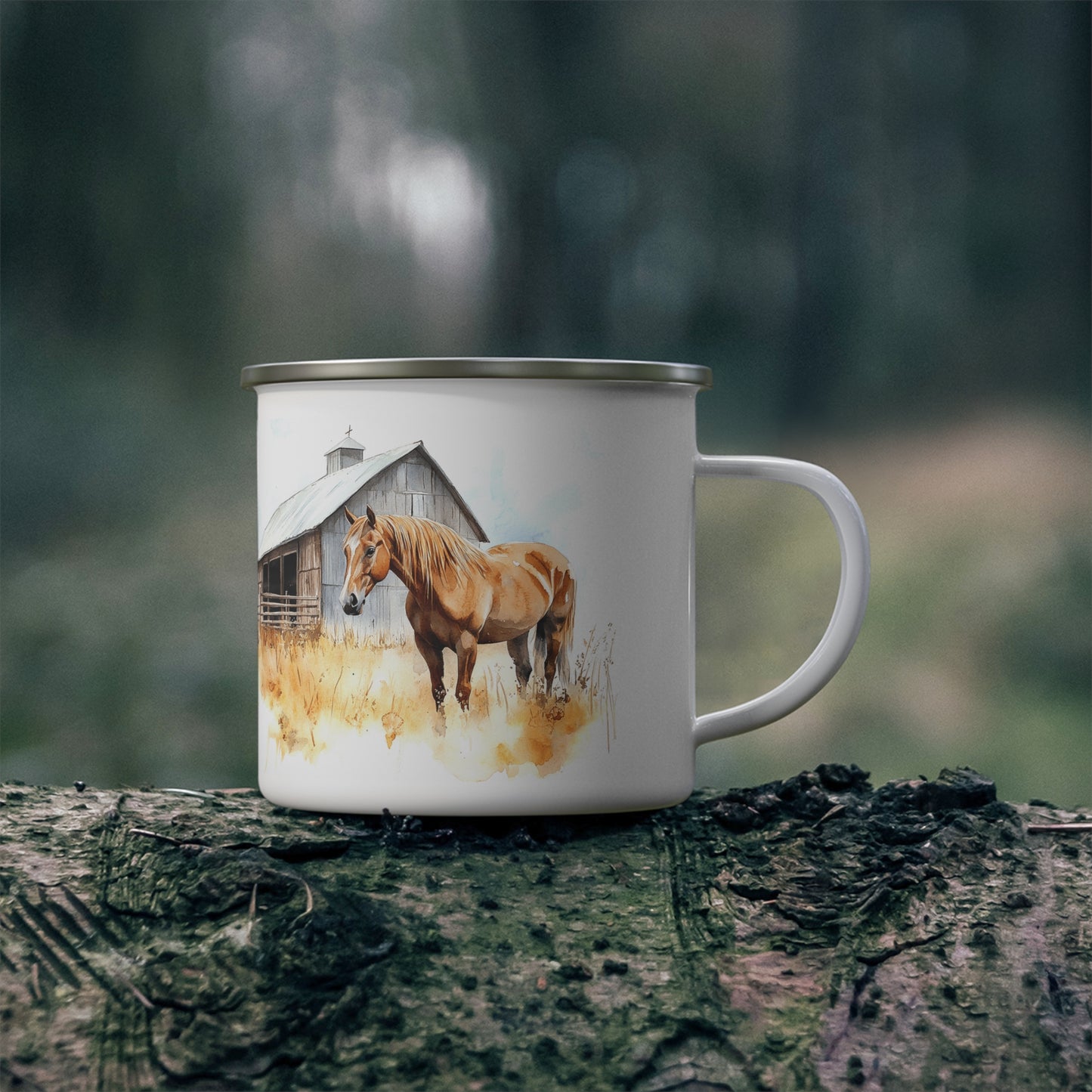 Rustic Enamel Camping Mug - Cozy Outdoor Drinkware, Horse Design, Perfect for Nature Lovers, Camping, Hiking, Gift for Adventurers