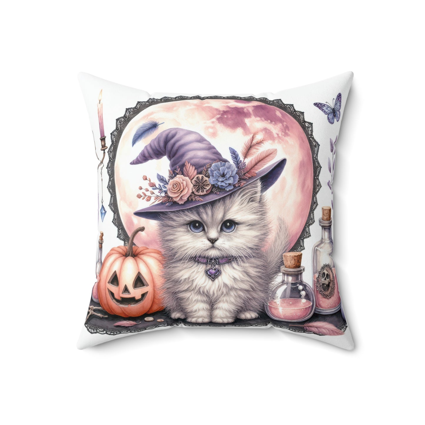 Cozy Halloween Cat Pillow, Spooky Decor, Witchy Vibe, Autumn Home Accent, Gift for Cat Lovers, Fall Celebration Cushion