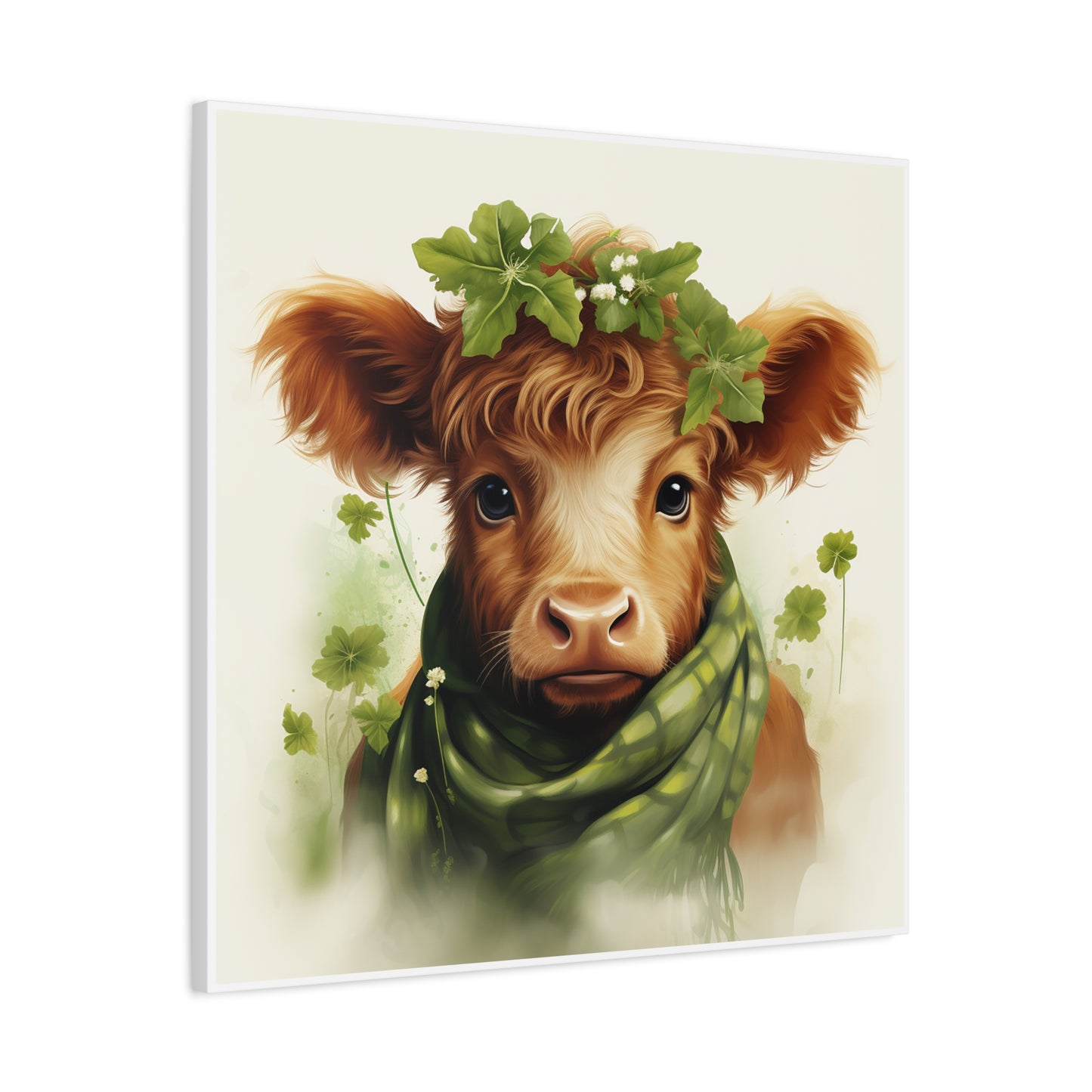 Charming Cow Canvas Print, Farmhouse Decor, Animal Art, Country Home, St. Patrick's Day, Gift for Cow Lovers, Green Clover