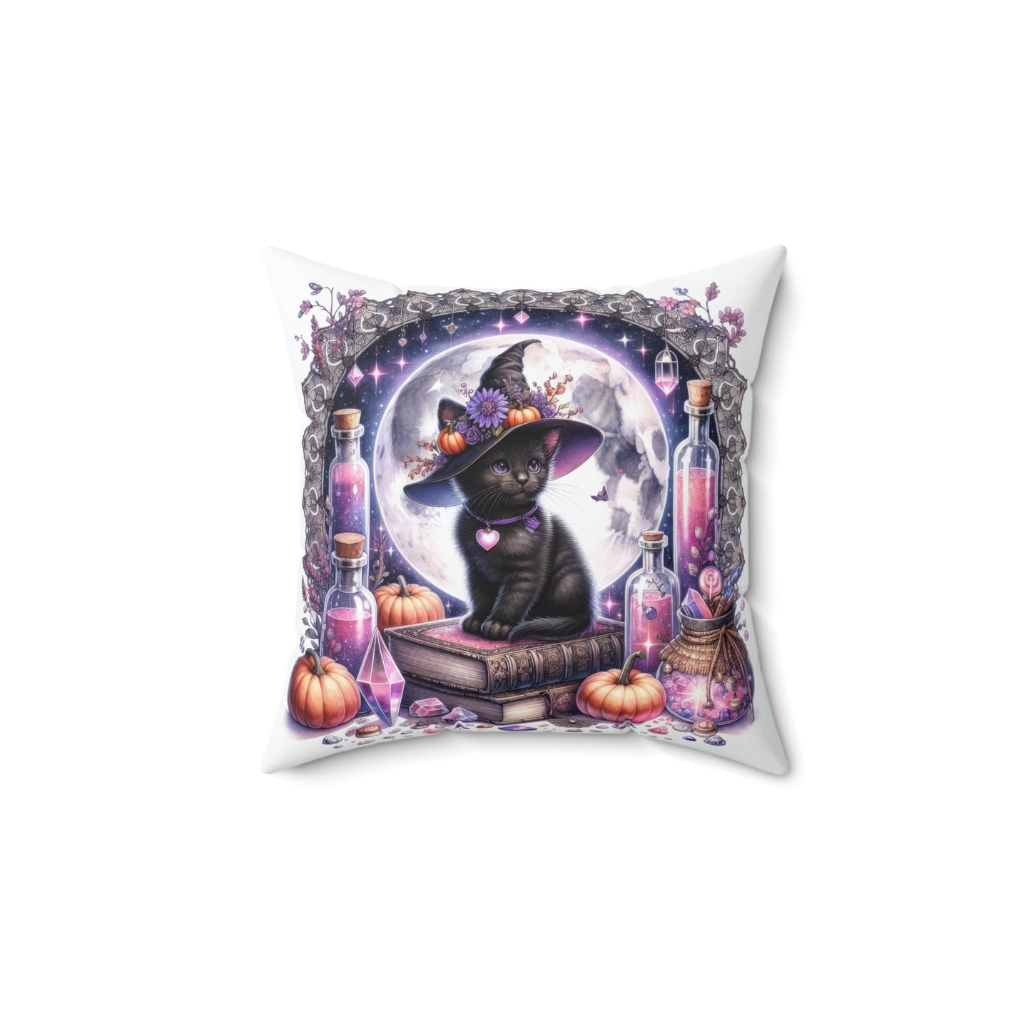 Halloween Cat Pillow, Spooky Home Decor, Throw Cushion for Cat Lovers, Witchy Accent Pillow, Gift for Halloween