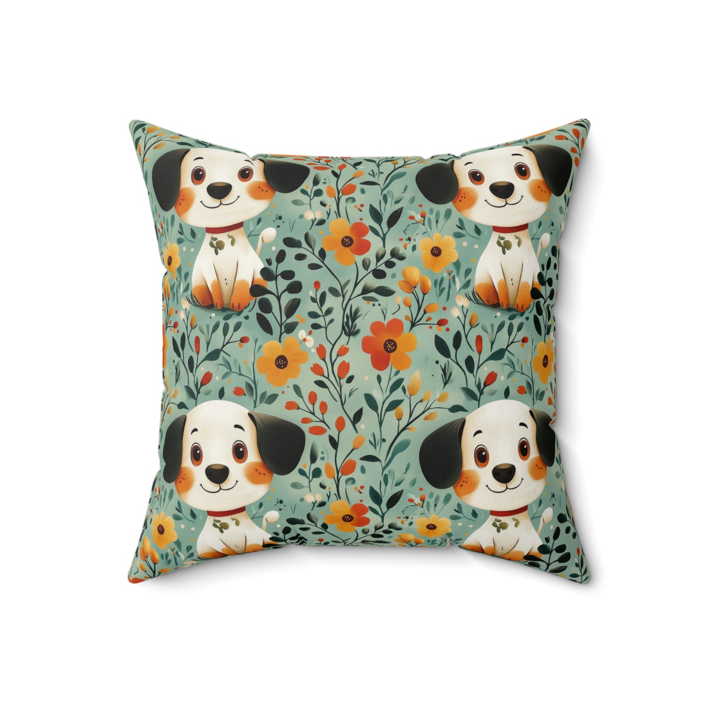 Adorable Dog Print Square Pillow, Cute Dog Decor, Pet Lover Gift, Floral Dog Cushion, Cozy Home Accent