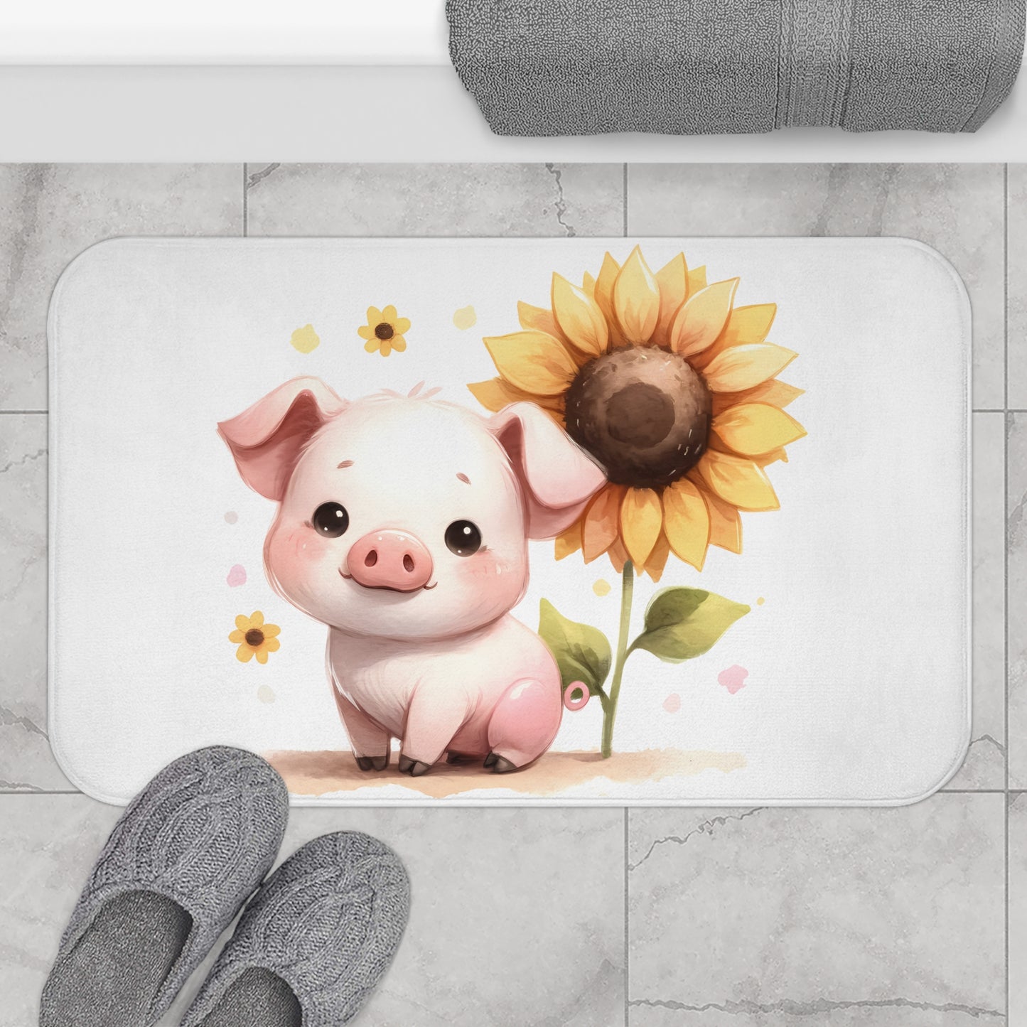 Cute Pig & Sunflower Bath Mat, Farmhouse Decor, Animal Lover Gift, Kids' Bathroom Accent, Fun & Whimsical Home Decor