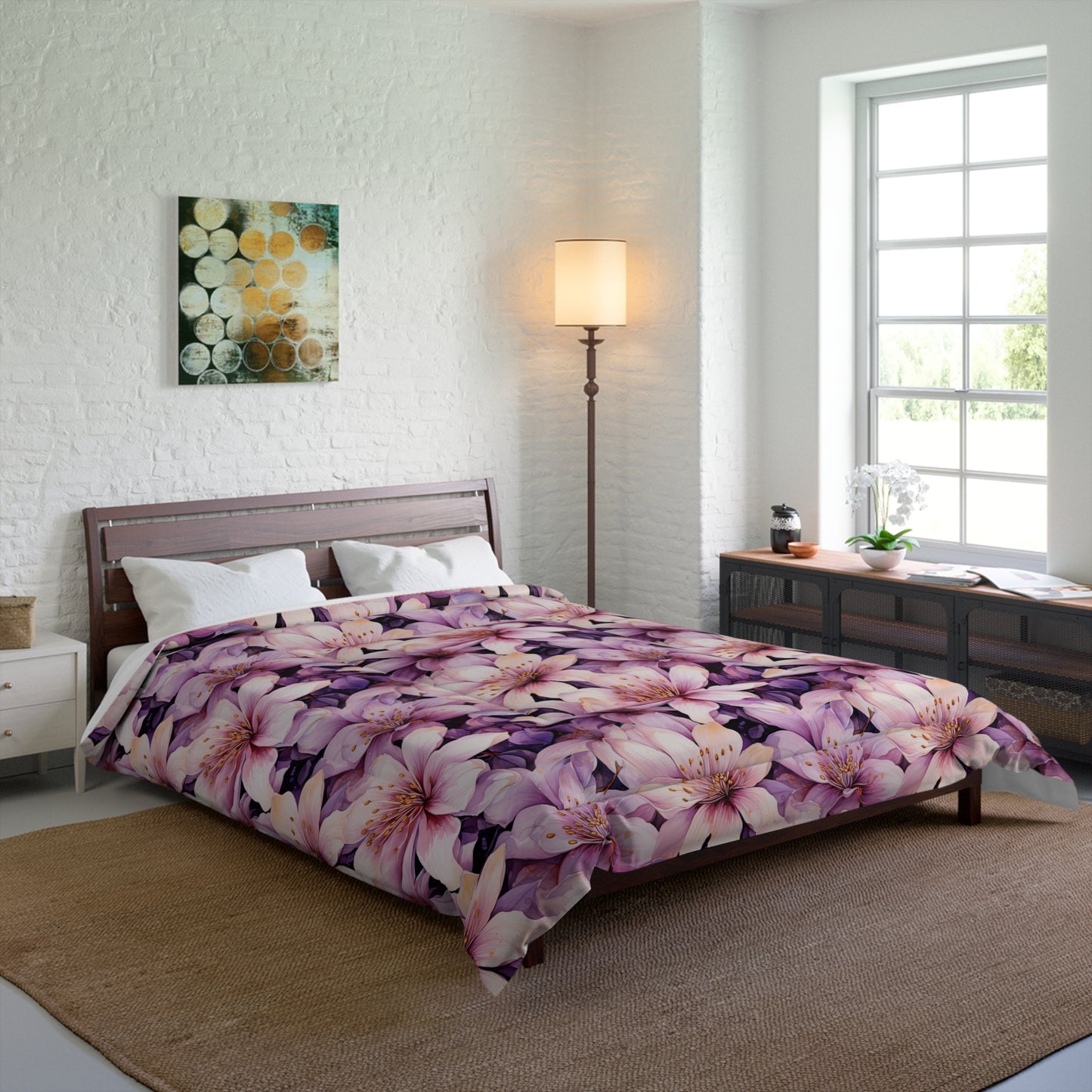 Floral Comforter - Cozy Blanket for Home Decor, Bedspread, Gift for Her, Spring Floral Bedding, Lightweight Quilt