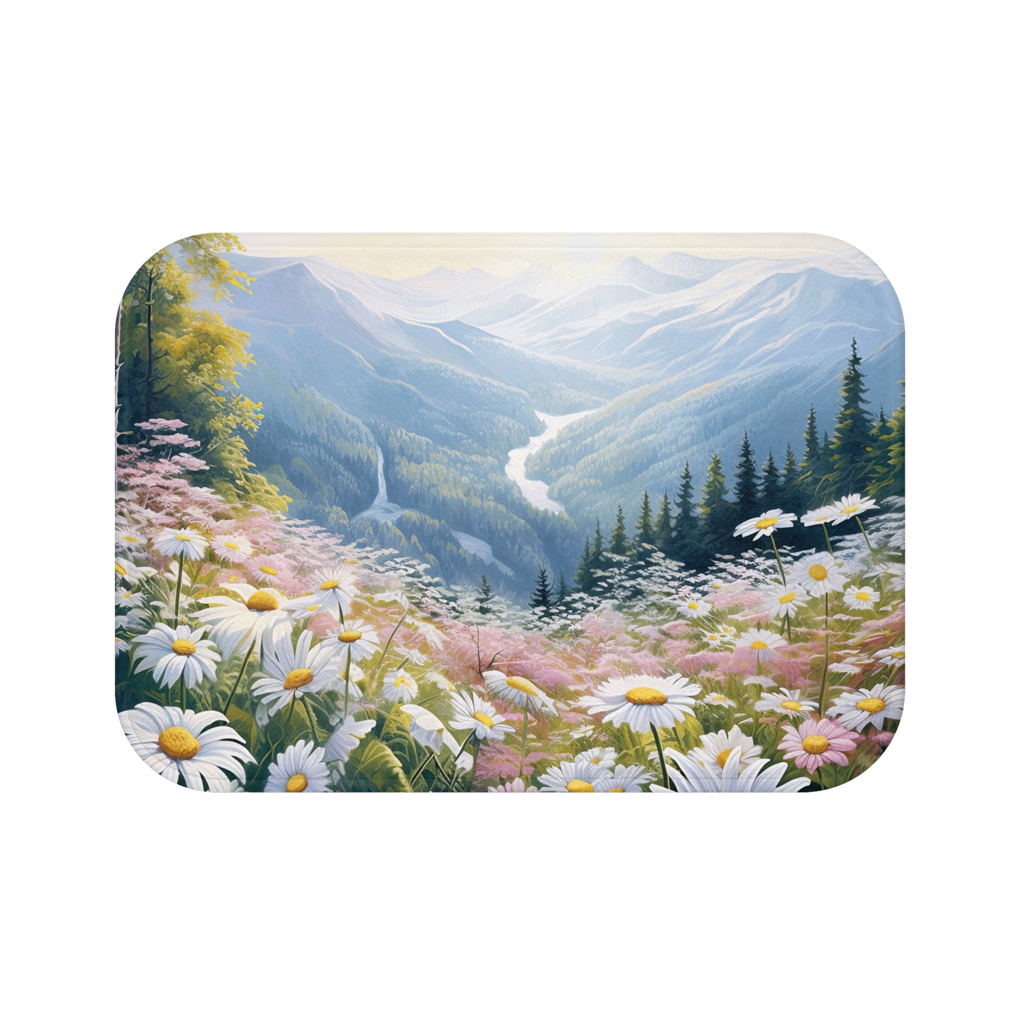 Floral Mountain Bath Mat, Nature Decor, Bathroom Accessories, Gift for Her, Cozy Home Decor