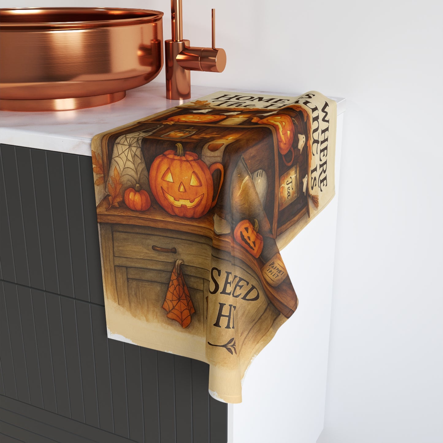 Halloween Hand Towel, Autumn Decor, Cozy Kitchen Accessory, Fall Home Textile, Ghostly Kitchen Towel