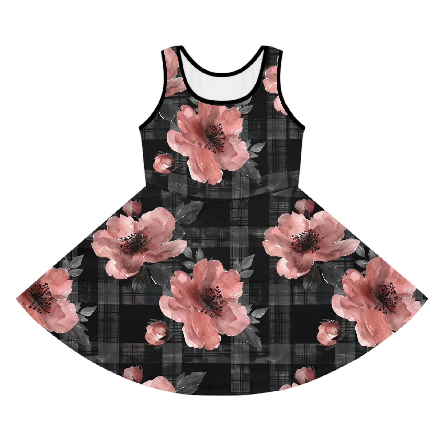 Black Plaid Floral Girls' Sundress