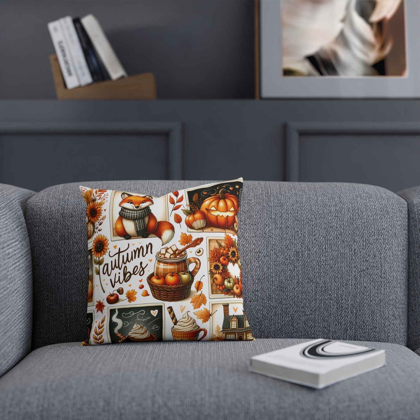 Autumn Vibes Cushion - Cozy Fall Decor, Pumpkin Pillows, Seasonal Home Accents, Gift for Thanksgiving, Rustic Autumn Decorations