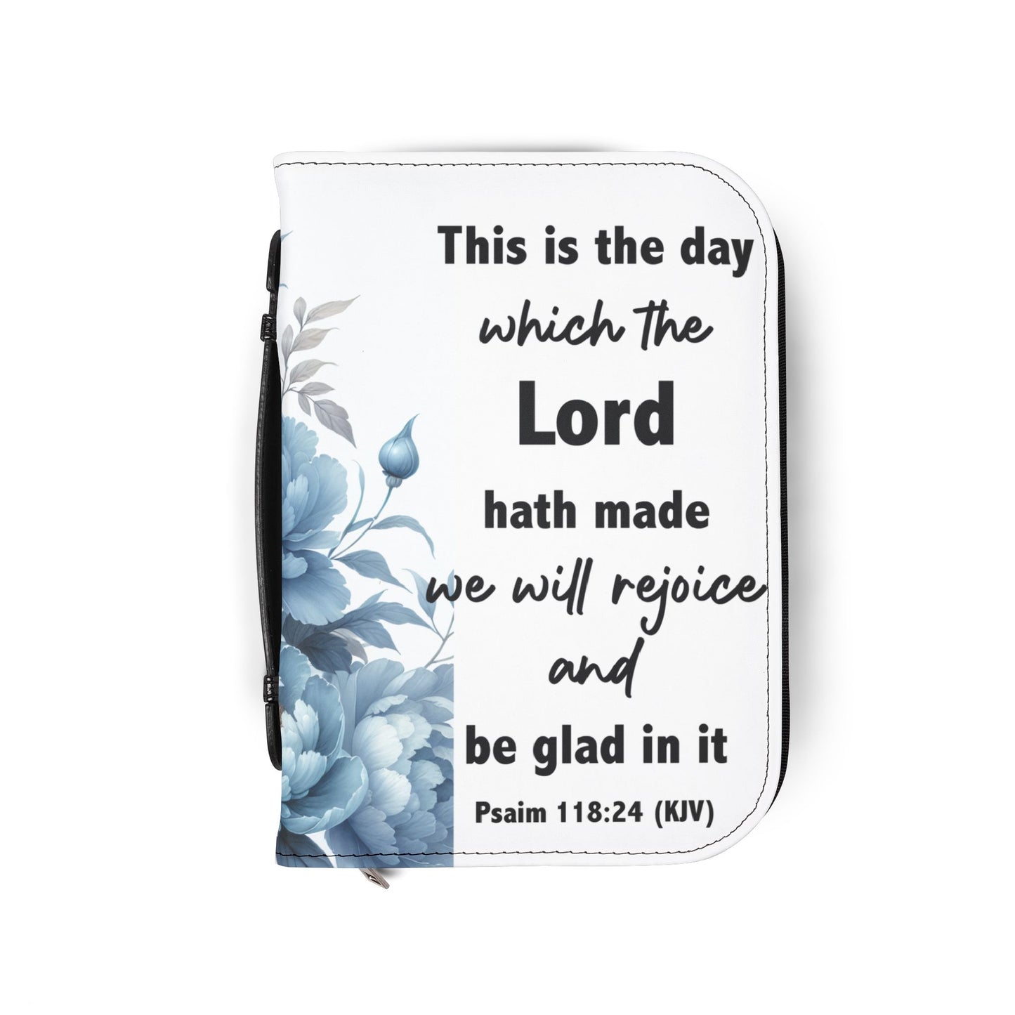 Inspirational Bible Cover with Floral Design, Christian Gift, Psalm 118:24, Easter Accessory, Faith Journal Case, Blue Floral Cover