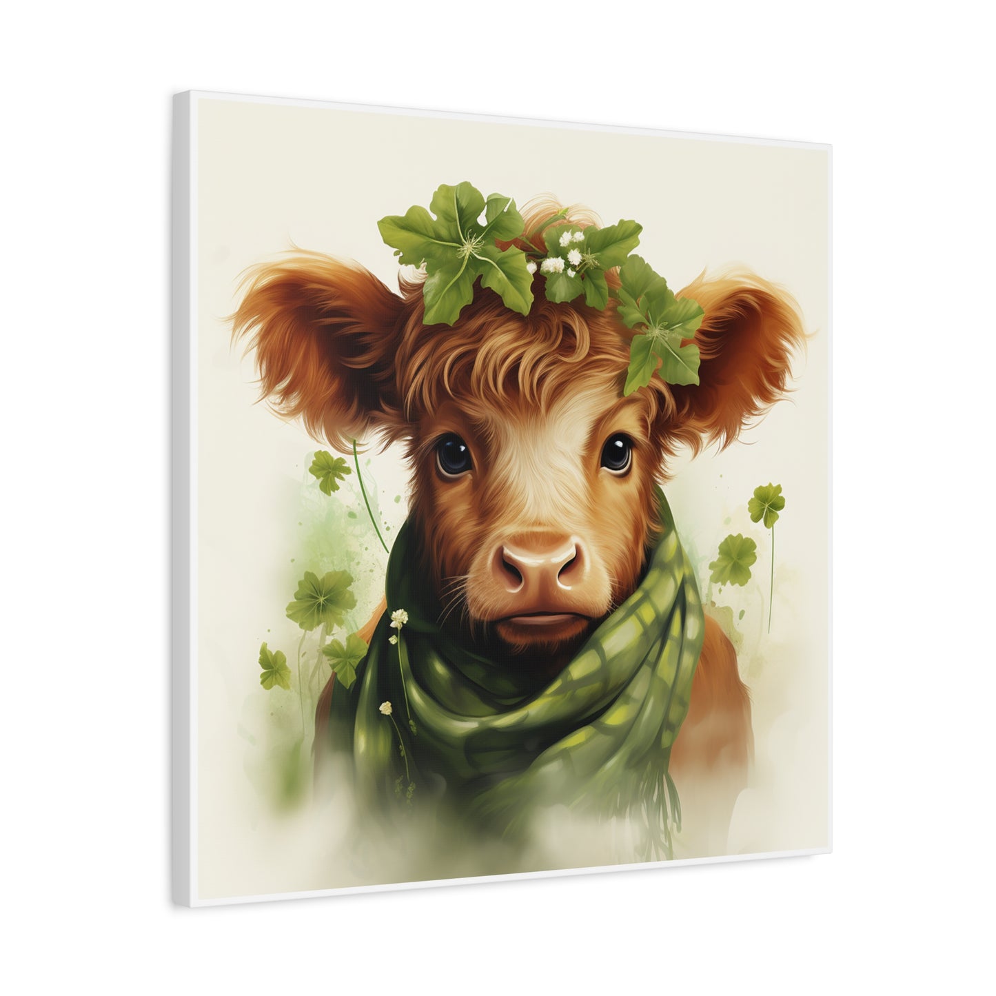 Charming Cow Canvas Print, Farmhouse Decor, Animal Art, Country Home, St. Patrick's Day, Gift for Cow Lovers, Green Clover