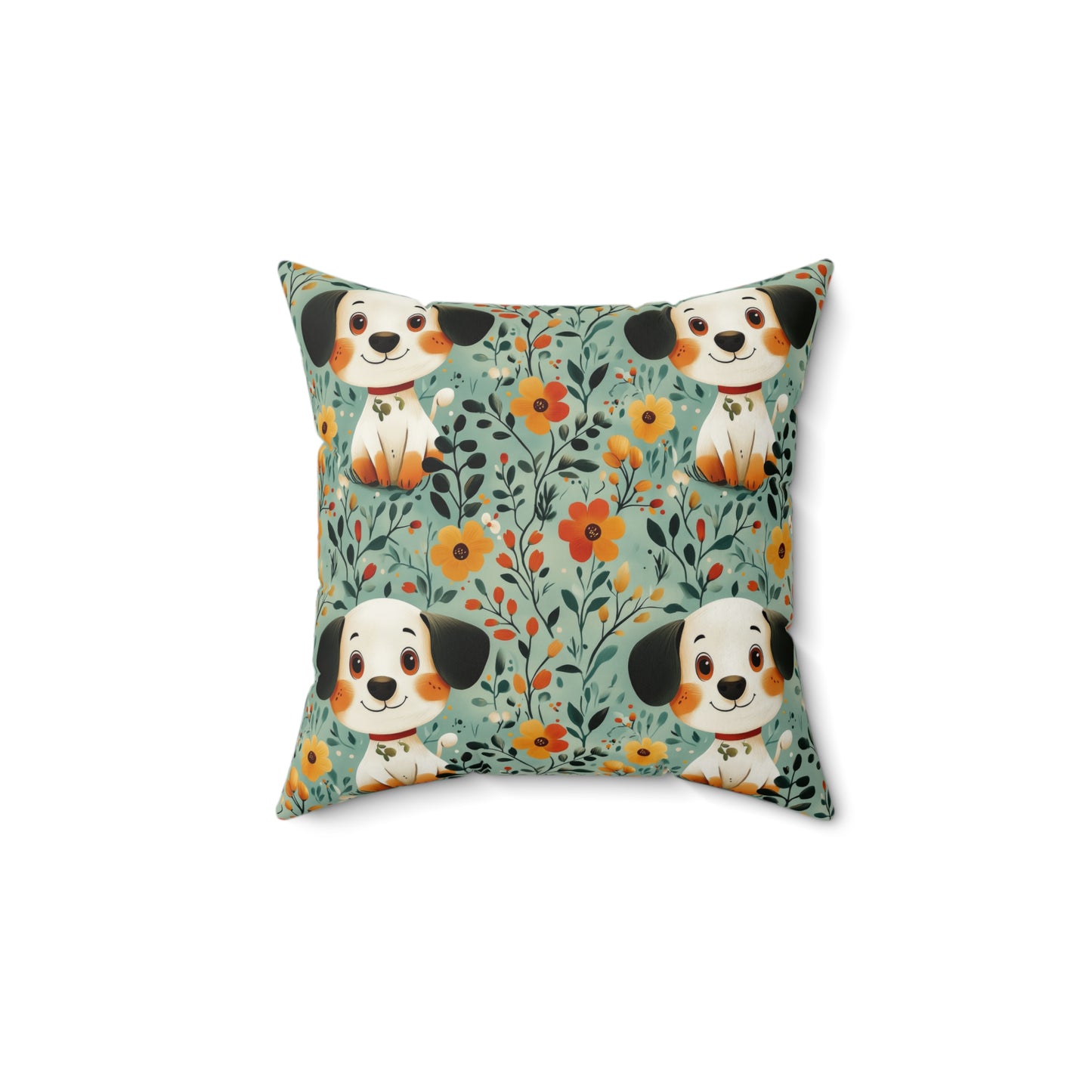 Adorable Dog Print Square Pillow, Cute Dog Decor, Pet Lover Gift, Floral Dog Cushion, Cozy Home Accent