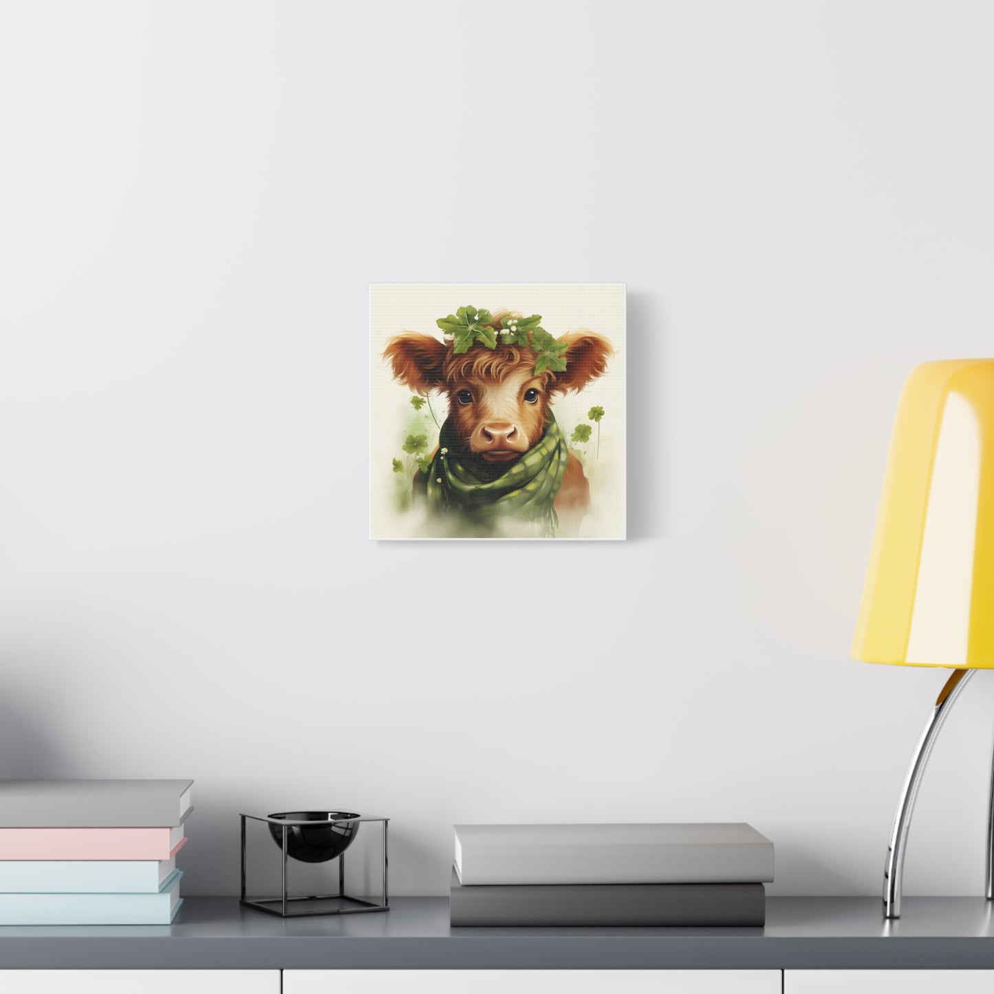 Charming Cow Canvas Print, Farmhouse Decor, Animal Art, Country Home, St. Patrick's Day, Gift for Cow Lovers, Green Clover