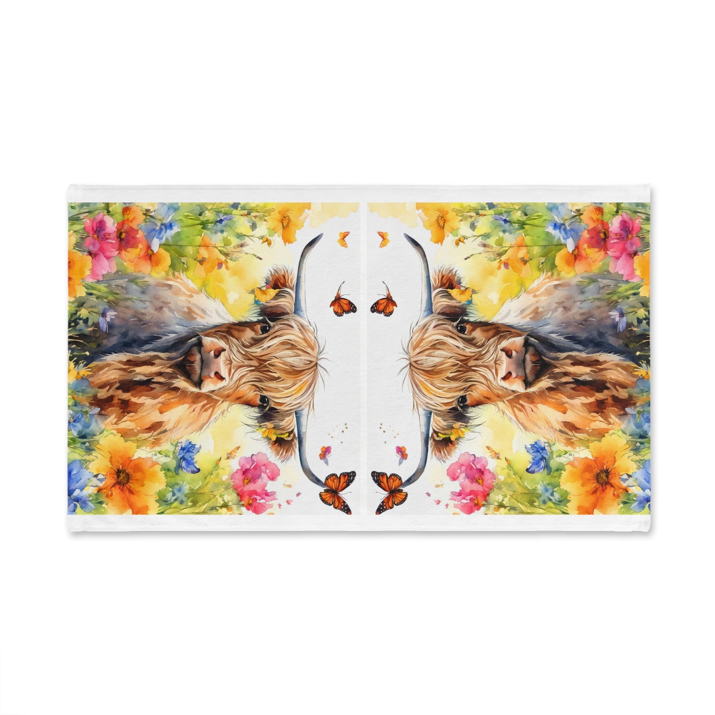 Highland Cow Hand Towel, Farmhouse Kitchen Decor, Floral Bath Towel, Cow Lover Gift, Rustic Home Accessory