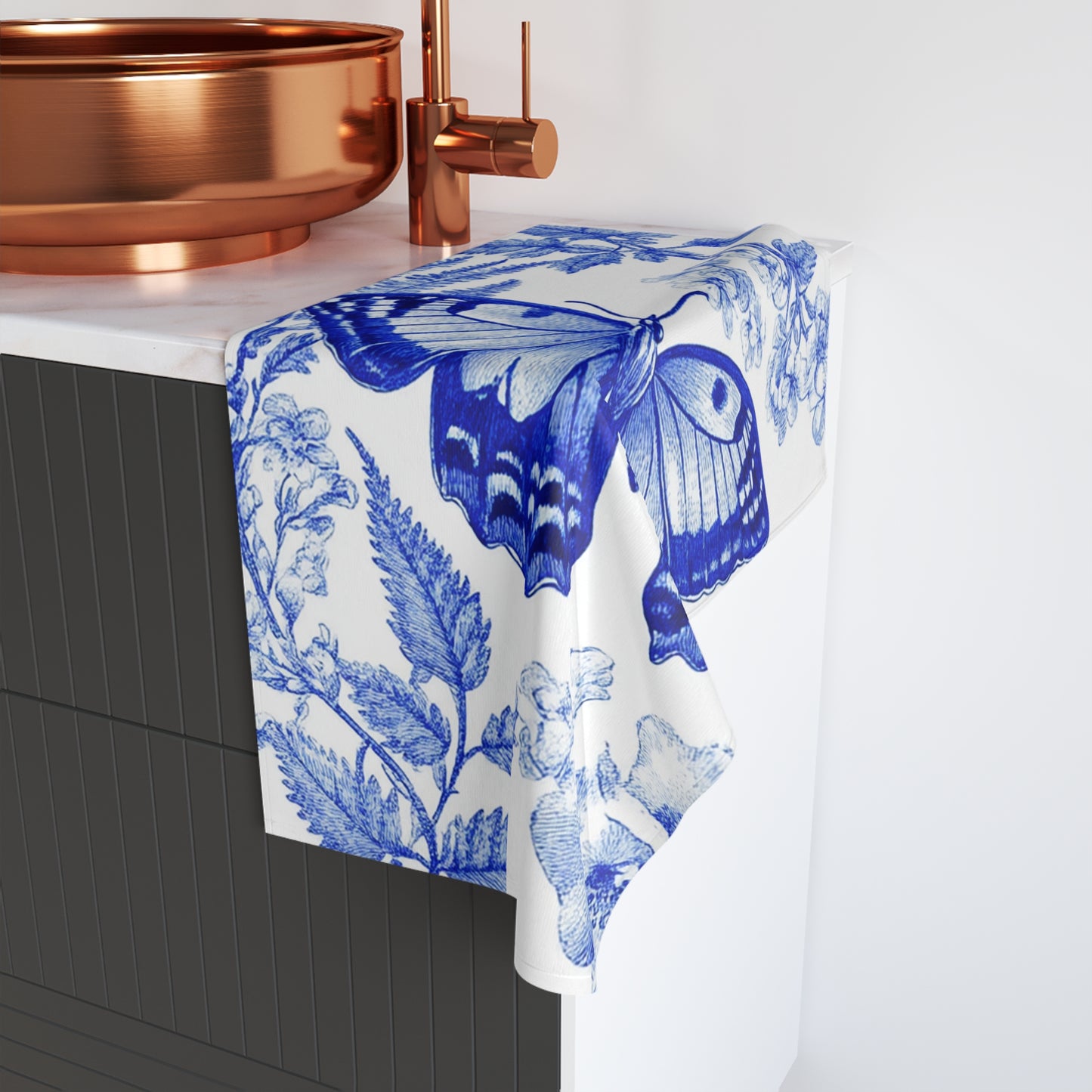 Blue Butterfly Hand Towel, Floral Bath Towel, Kitchen Decor, Butterfly Gift, Home Linen, Spring Aesthetic