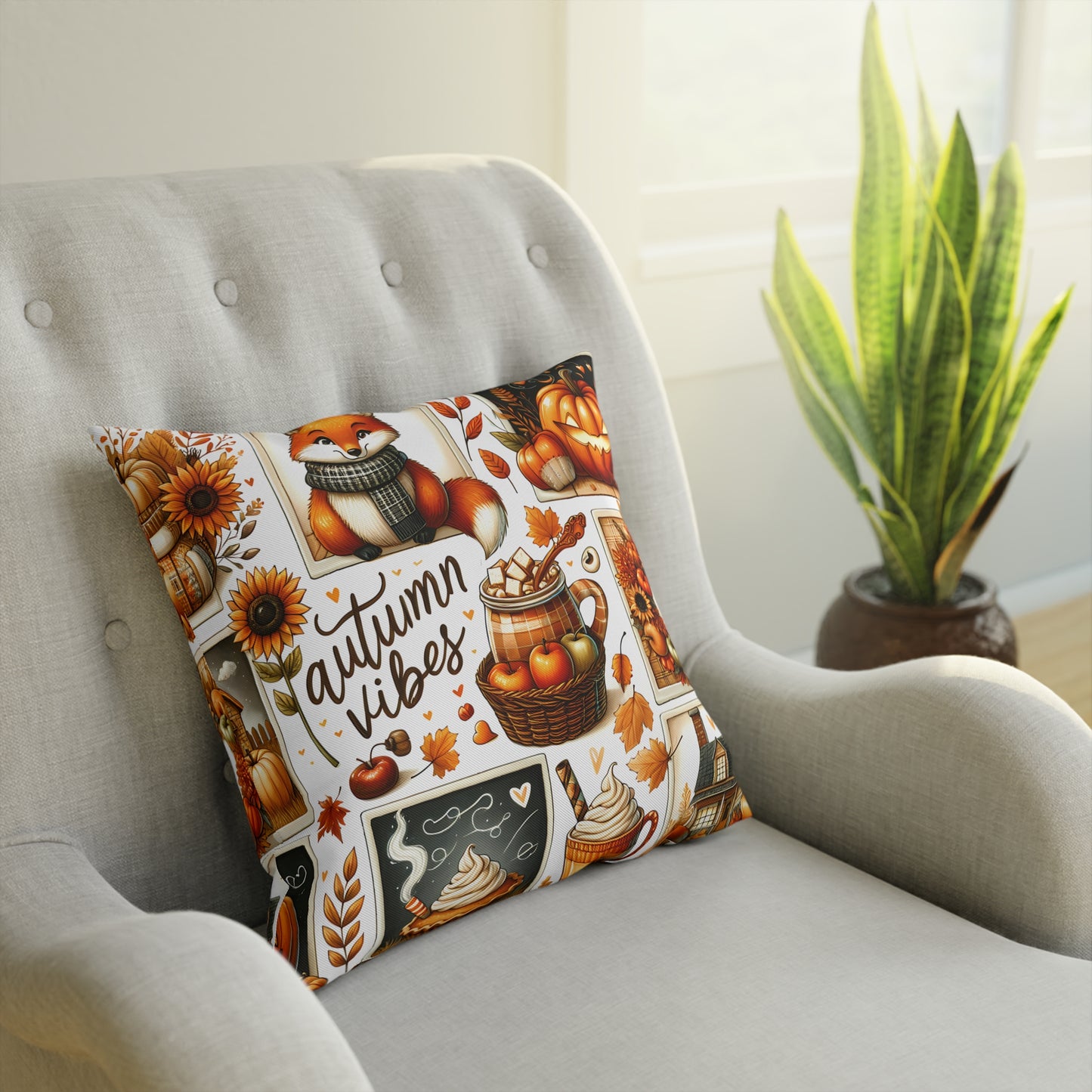 Autumn Vibes Cushion - Cozy Fall Decor, Pumpkin Pillows, Seasonal Home Accents, Gift for Thanksgiving, Rustic Autumn Decorations