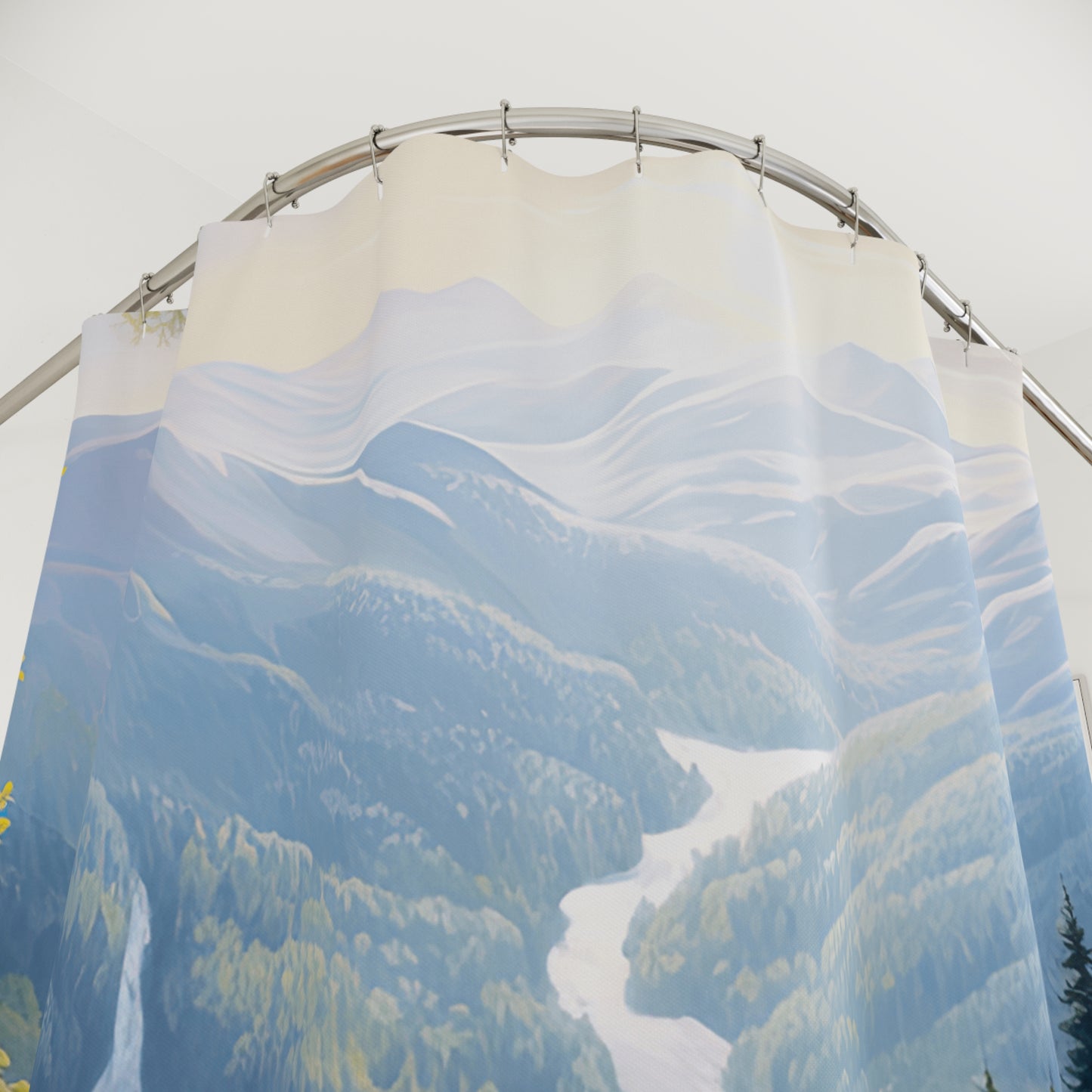 Nature-Inspired Shower Curtain, Floral Bathroom Decor, Mountain Landscape Curtain, Boho Home Essentials, Spring Vibes