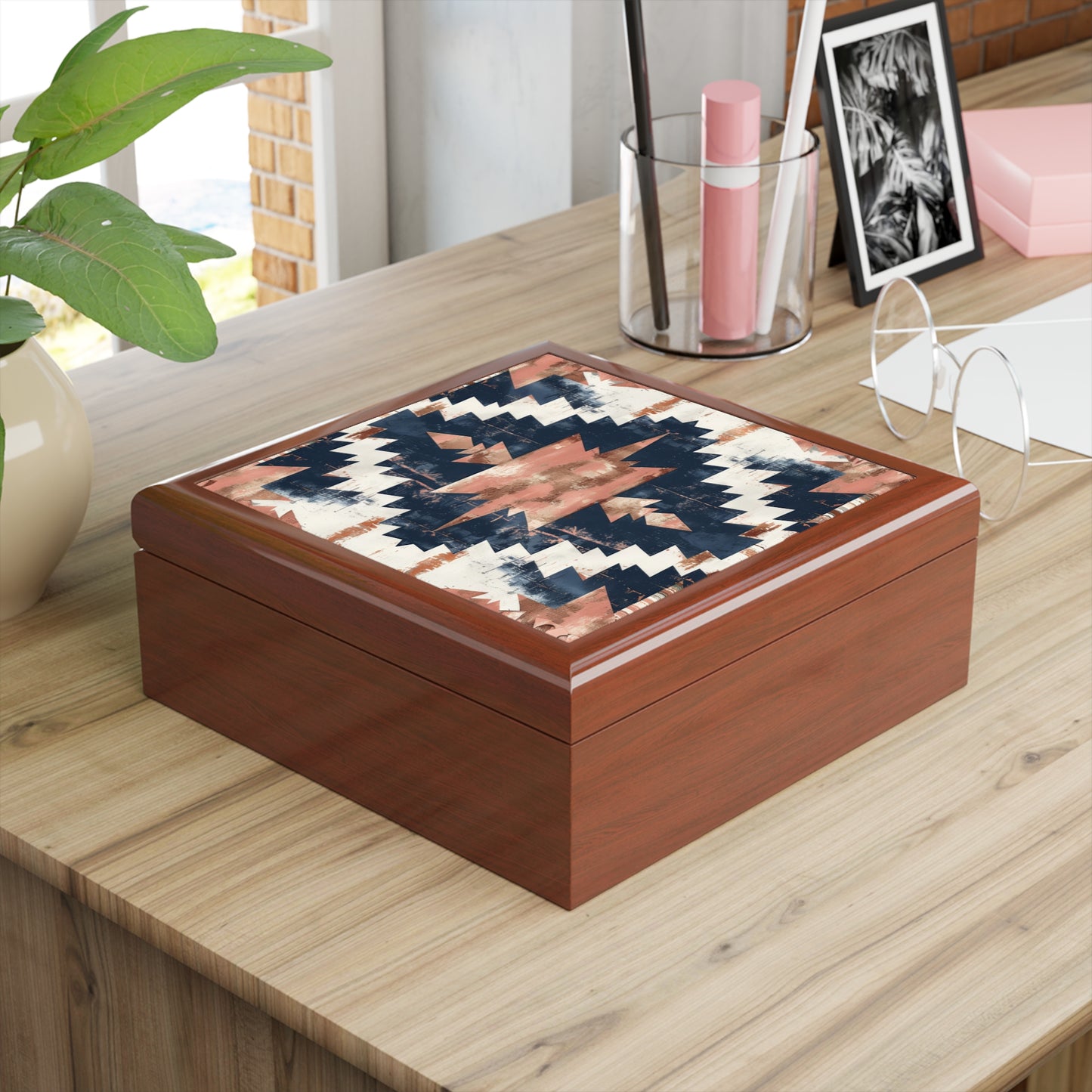 Boho Chic Jewelry Box with Tribal Design, Decor Storage, Gift for Her, Keepsake Organizer, Wedding, Home Decor