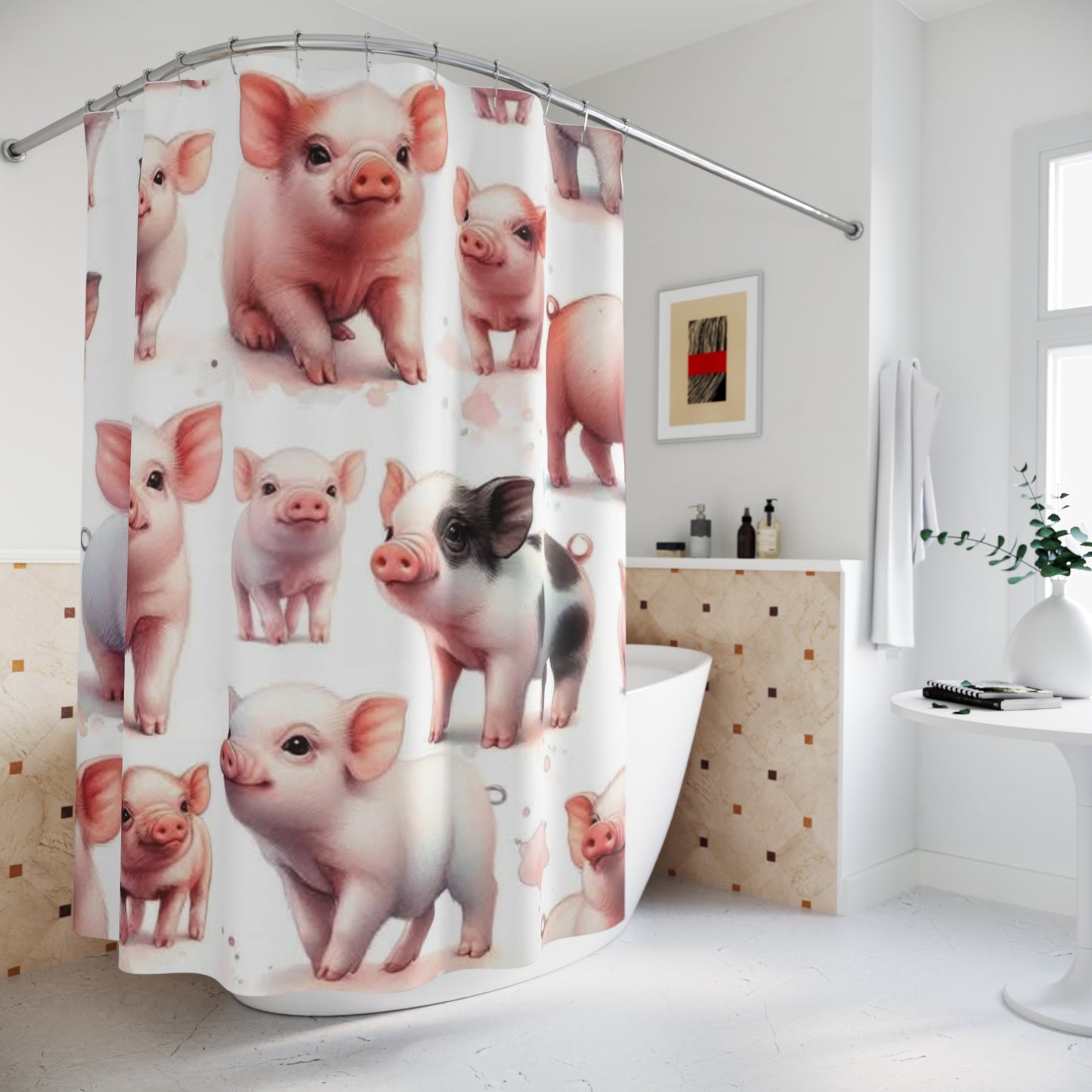 Adorable Farm Animal Shower Curtain, Cute Pig Decor, Bathroom Farmhouse Style, Unique Gift for Animal Lovers, Kids Bathroom Accessory