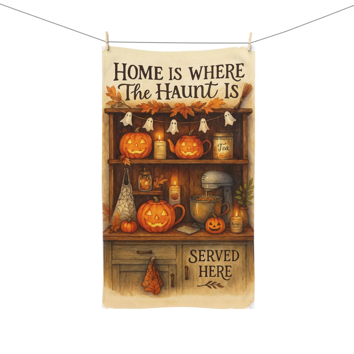 Halloween Hand Towel, Autumn Decor, Cozy Kitchen Accessory, Fall Home Textile, Ghostly Kitchen Towel