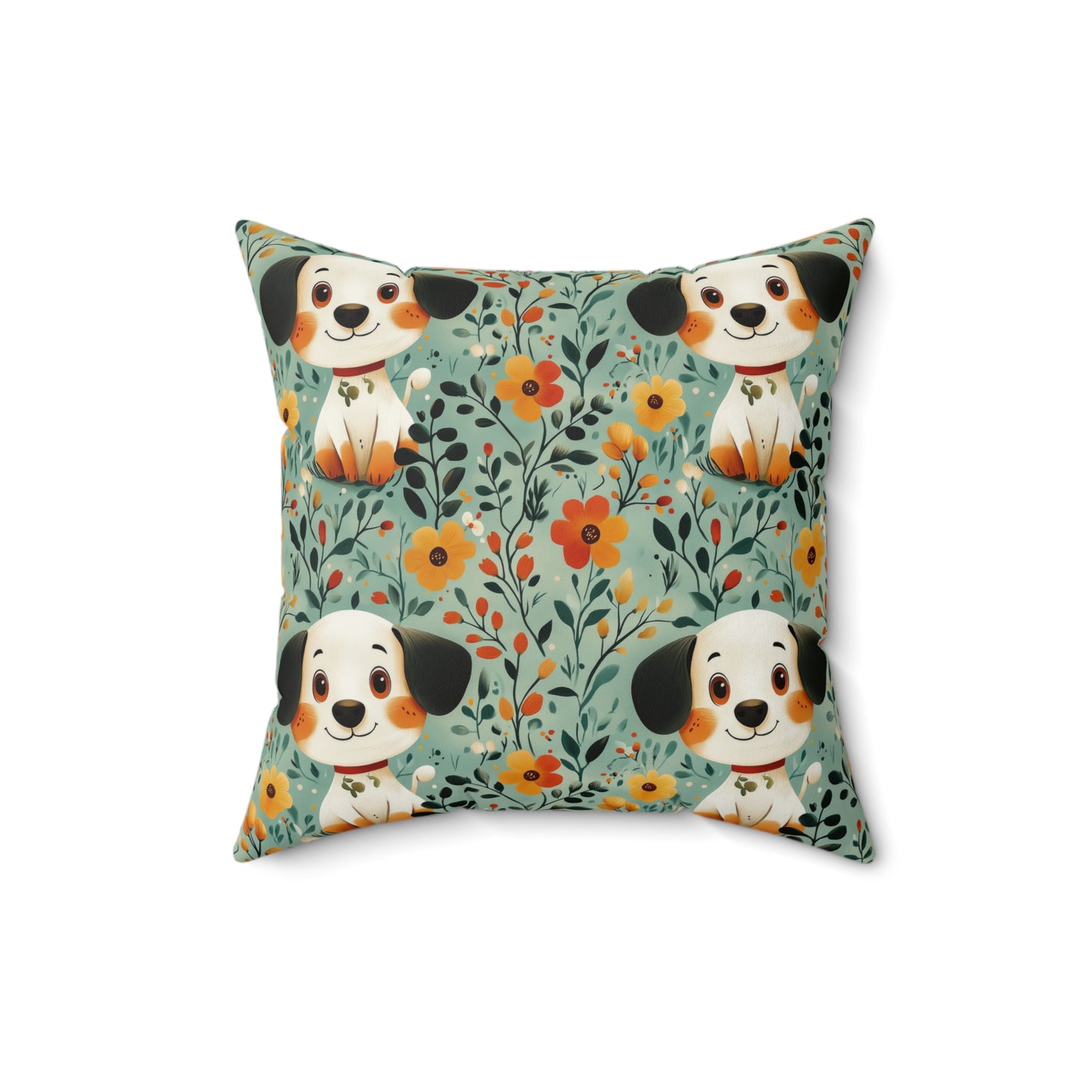 Adorable Dog Print Square Pillow, Cute Dog Decor, Pet Lover Gift, Floral Dog Cushion, Cozy Home Accent