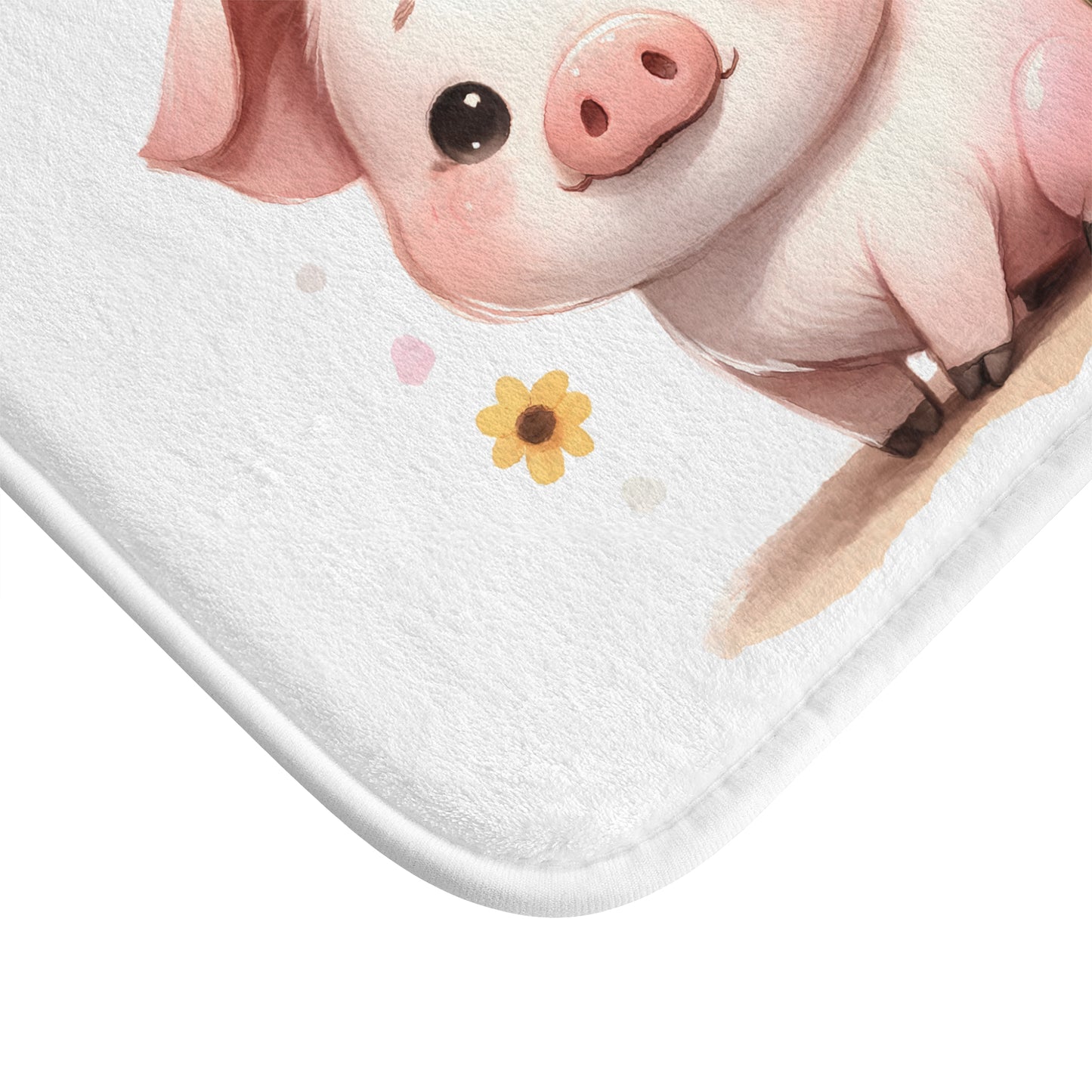 Cute Pig & Sunflower Bath Mat, Farmhouse Decor, Animal Lover Gift, Kids' Bathroom Accent, Fun & Whimsical Home Decor