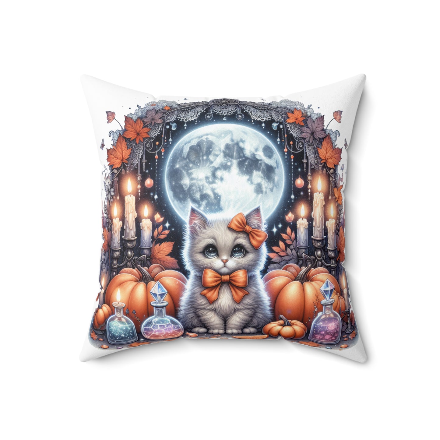 Halloween Cat Square Pillow, Cozy Decor for Fall, Cat Lovers Gift, Cute Halloween Decor, Pumpkin Pillow