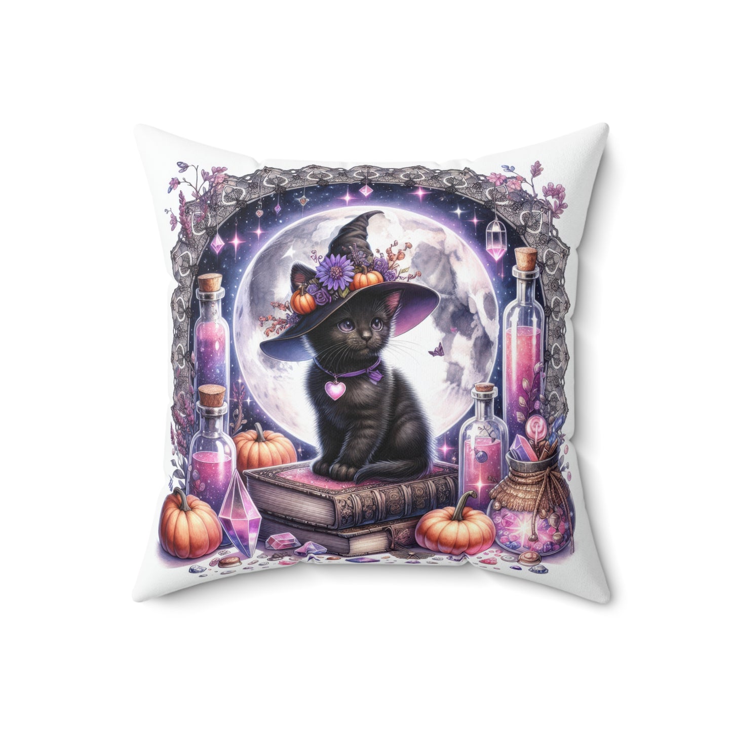 Halloween Cat Pillow, Spooky Home Decor, Throw Cushion for Cat Lovers, Witchy Accent Pillow, Gift for Halloween