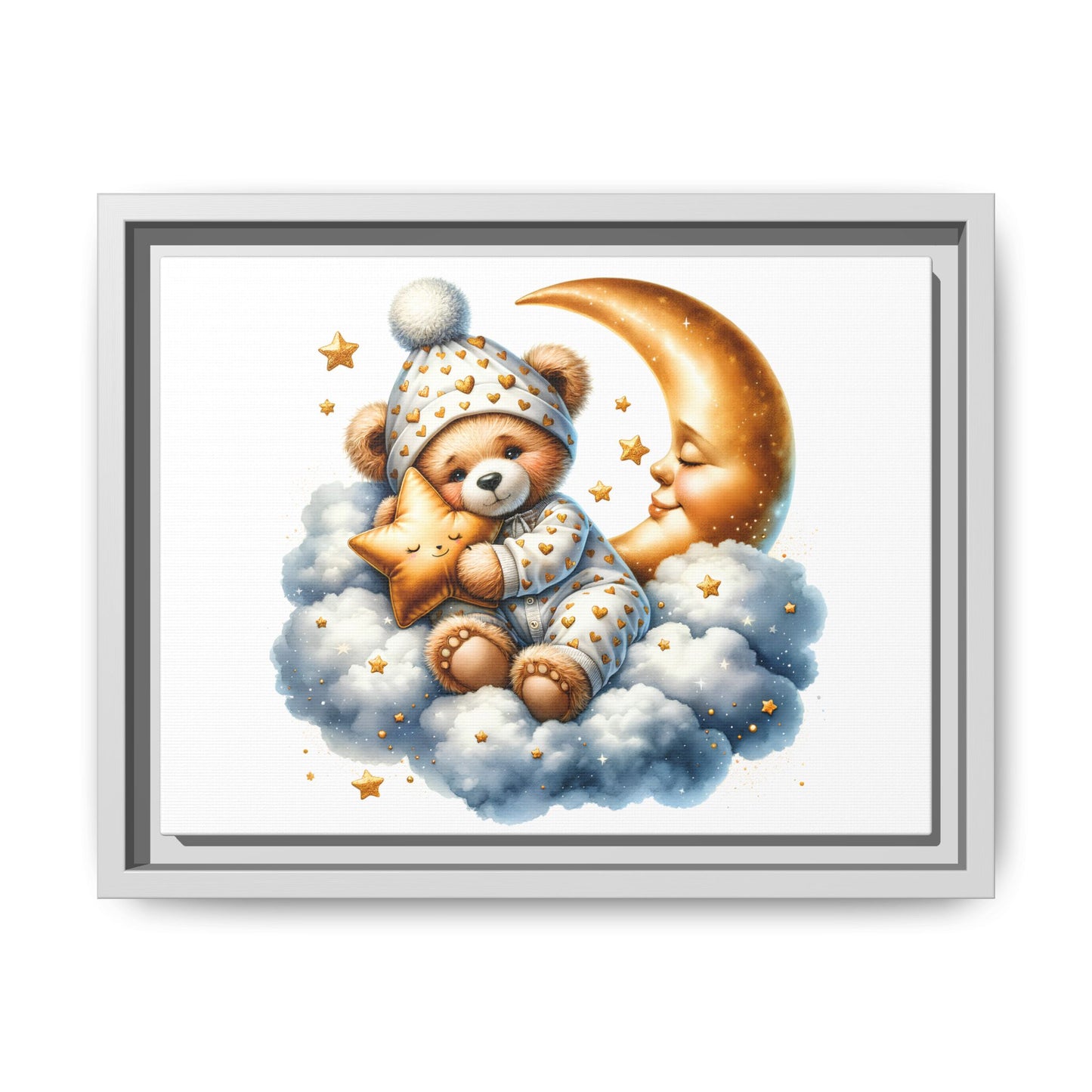 Whimsical Bear Canvas Art Print, Nursery Decor, Baby Shower Gift, Kids Room Wall Art, Playroom Decoration, Sweet Dreams Theme