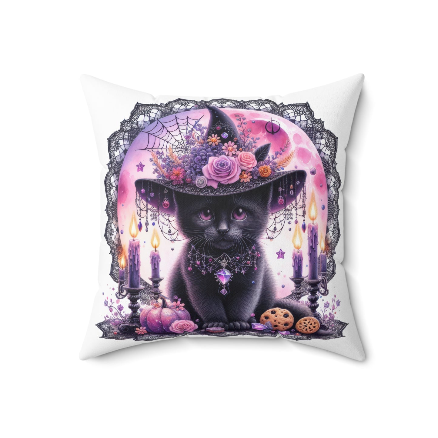Whimsical Halloween Cat Pillow, Cozy Home Decor, Throw Pillow for Cat Lovers, Spooky Decor, Unique Gift for Halloween