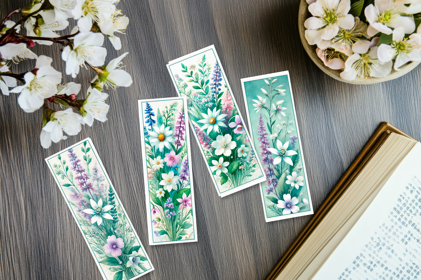 Set of 4 wildflower sublimation printed bookmarks