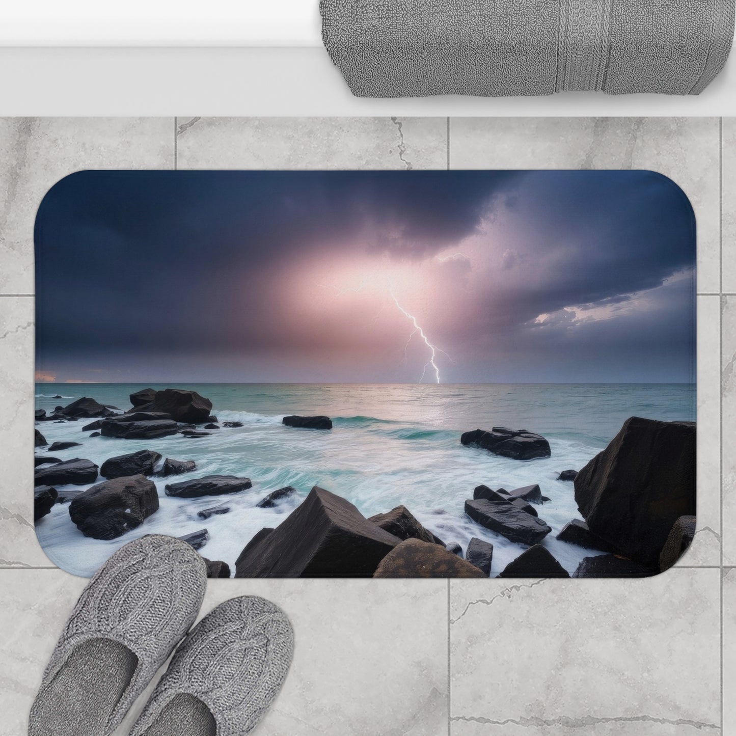 Stormy Ocean Bath Mat - Nature Home Decor, Bathroom Rug, Non-Slip Bath Mat, Coastal Vibes, Shower Mat