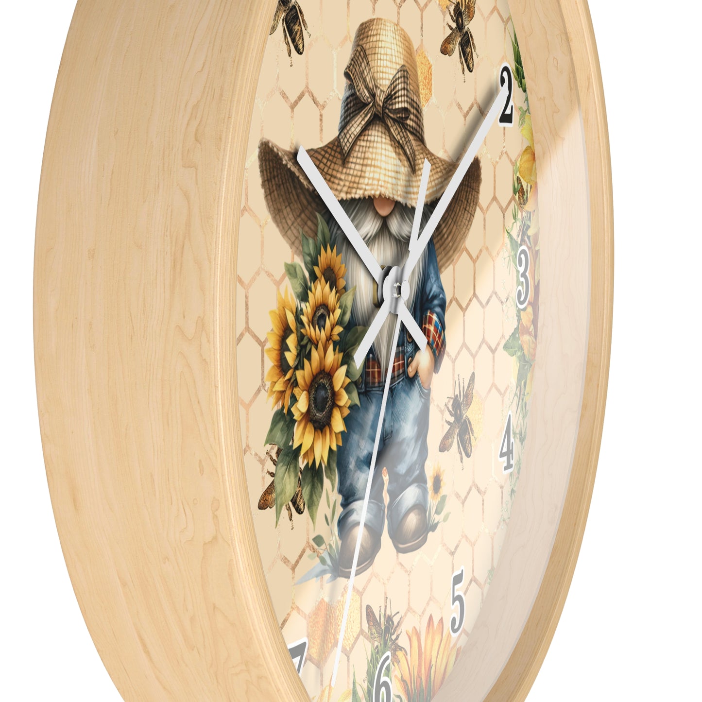 Sunflower Farmer Wall Clock, Rustic Home Decor, Farmhouse Gift, Bee Theme Clock, Country Style Wall Art