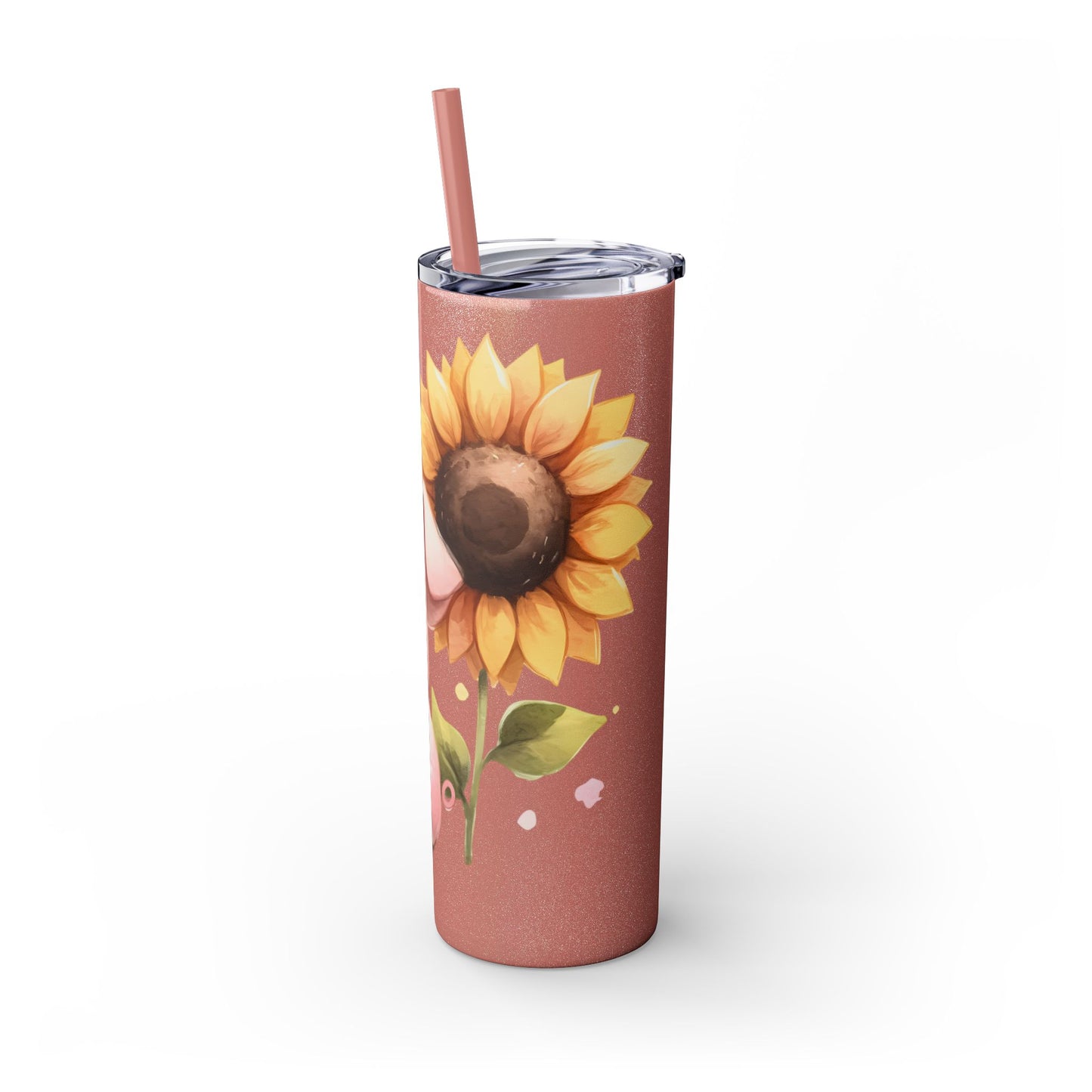 Cute Piggy Skinny Tumbler with Straw, Pig Tumbler, Sunflower Cup, Farmhouse Decor, Gift for Animal Lovers, Fun Drinkware