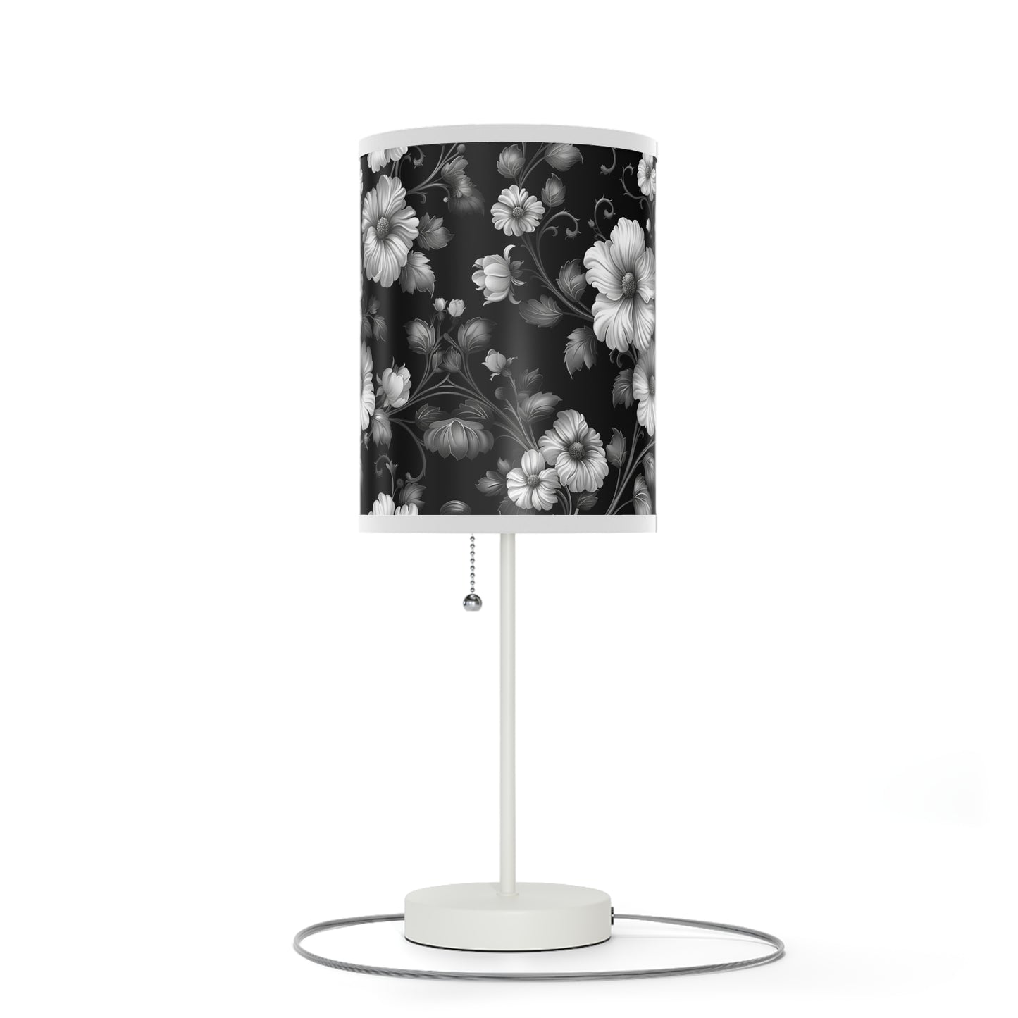Elegant Floral Table Lamp, Modern Home Decor, Bedroom Lighting, Living Room Accent, Gift for Her, Black and White Style