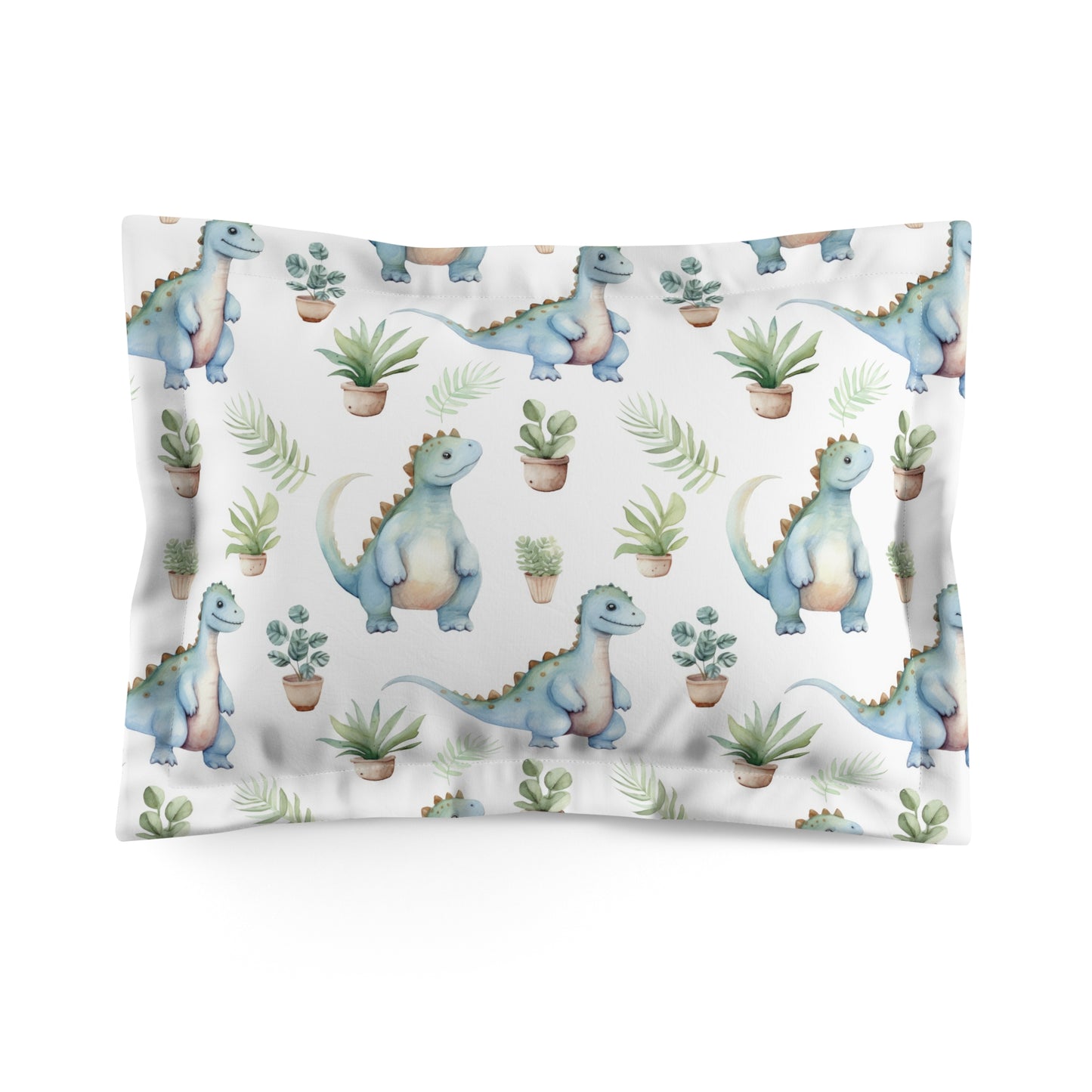 Cute Dinosaur Microfiber Pillow Sham, Kids Bedding, Nursery Decor, Whimsical Dinosaur Gifts, Toddler Bedroom