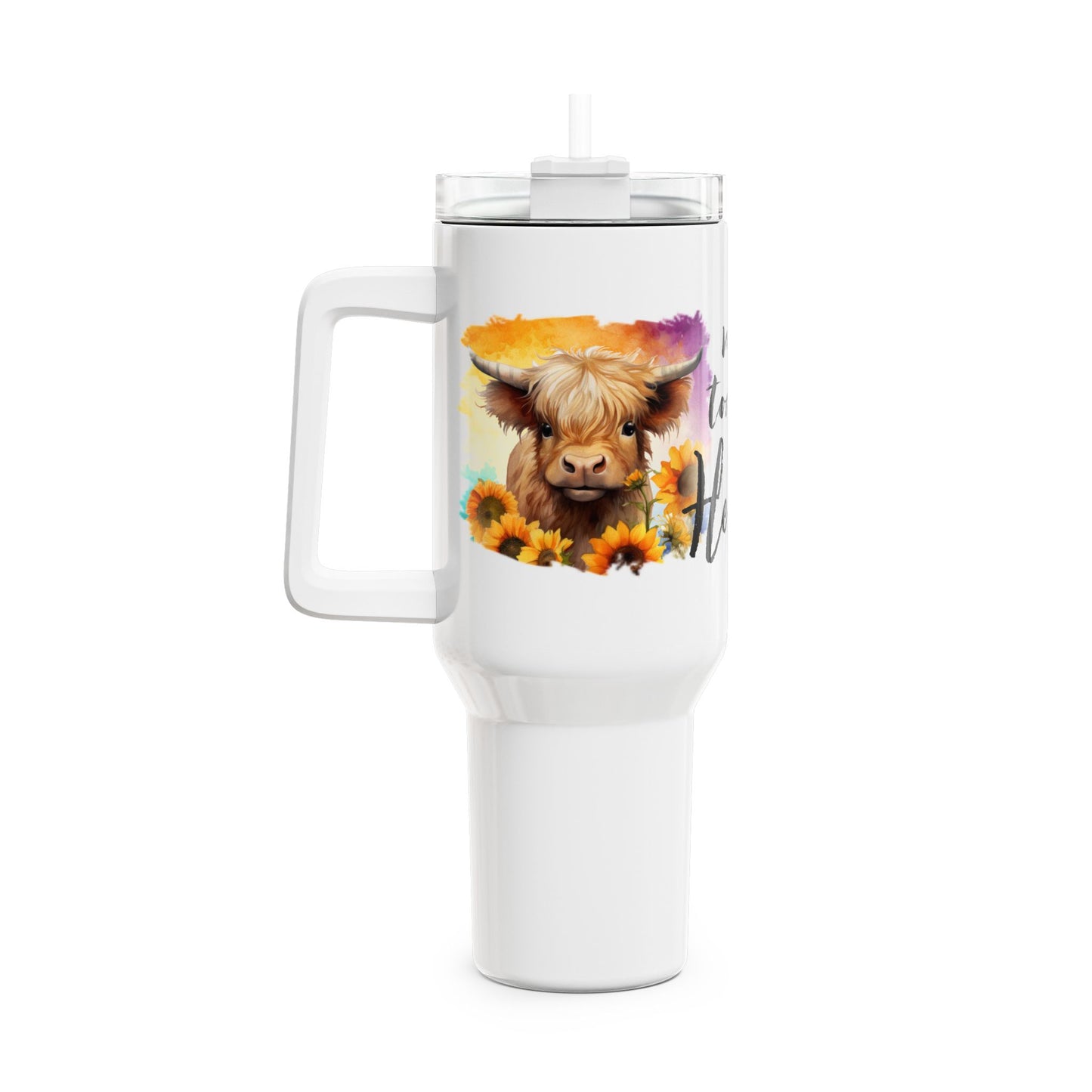 Highland Cow Tumbler, 40oz Insulated Mug, Not Today Heifer Drinkware, Cute Farmhouse Style Tumbler, Sunflower Cow Tumbler