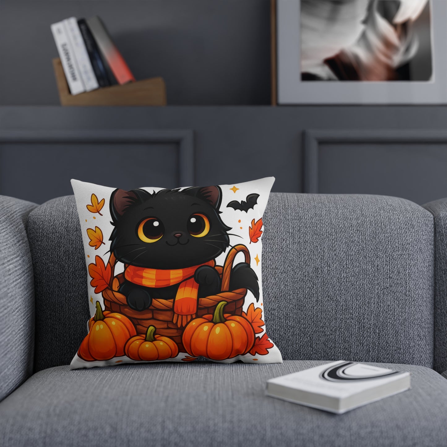 Cute Halloween Cat Cushion, Fall Decor, Cozy Home Accent, Cat Lover Gift, Autumn Pillow, Seasonal Cushion