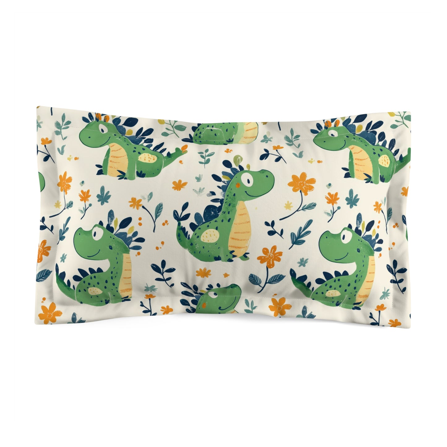 Cute Dinosaur Microfiber Pillow Sham, Kids Bedroom Decor, Nursery Bedding, Gifts for Boys and Girls, Playful Dinosaur Print