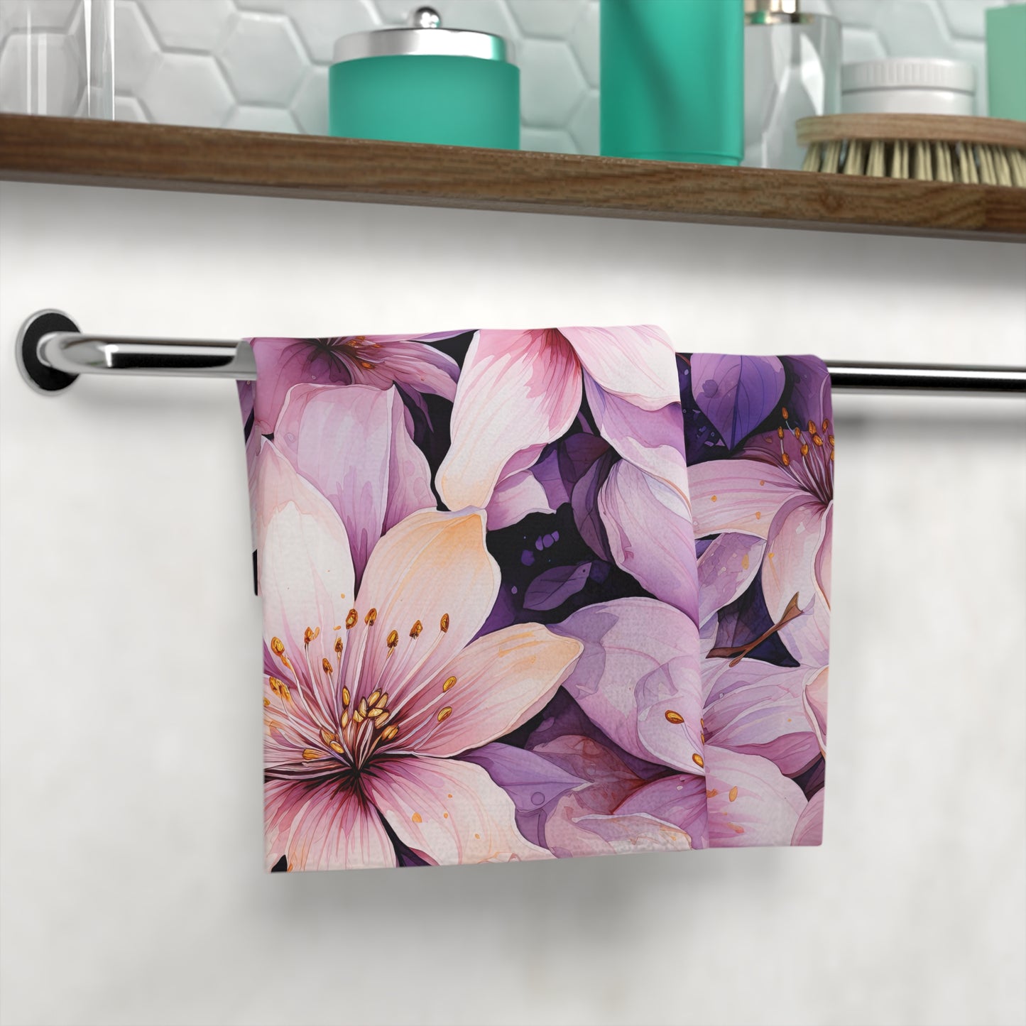 Floral Face Towel, Spa Gift Towel, Bathroom Decor Towel, Self-Care Towel, Decorative Hand Towel